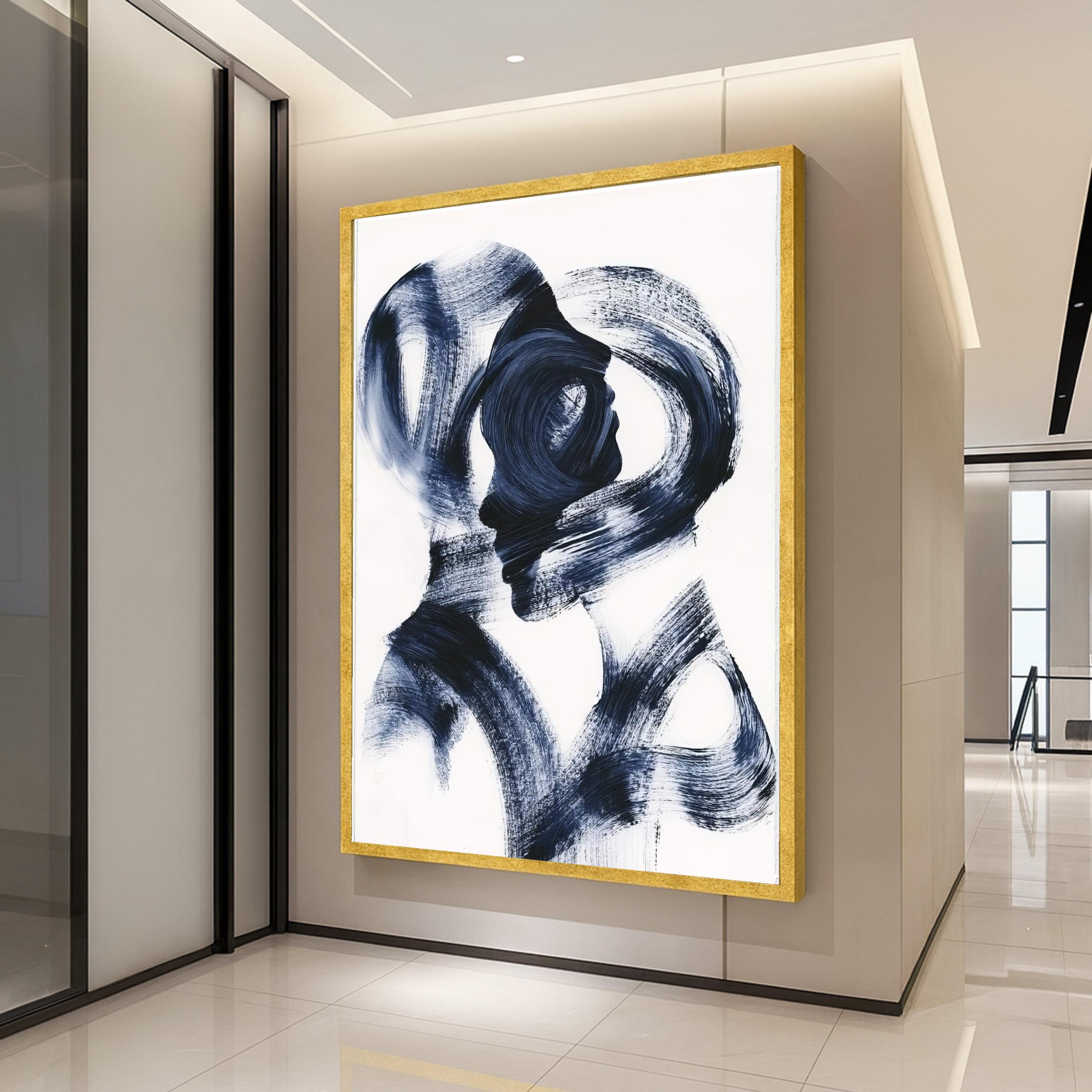 Abstract Couple Silhouette Canvas, Modern Black Brushstroke Art, Minimalist Wall Decor, Contemporary Canvas Painting, Home Ready To Hang,