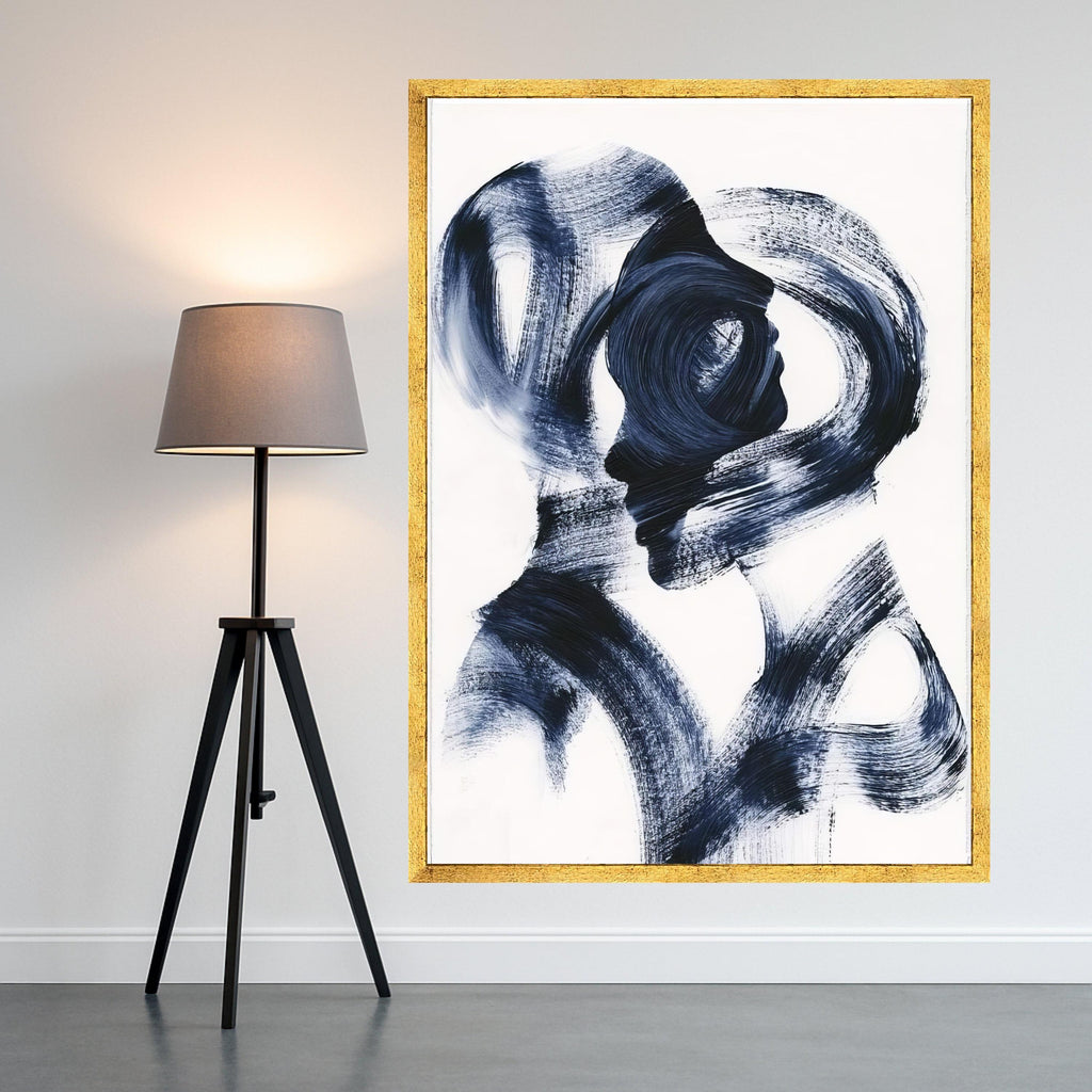 Abstract Couple Silhouette Canvas, Modern Black Brushstroke Art, Minimalist Wall Decor, Contemporary Canvas Painting, Home Ready To Hang,