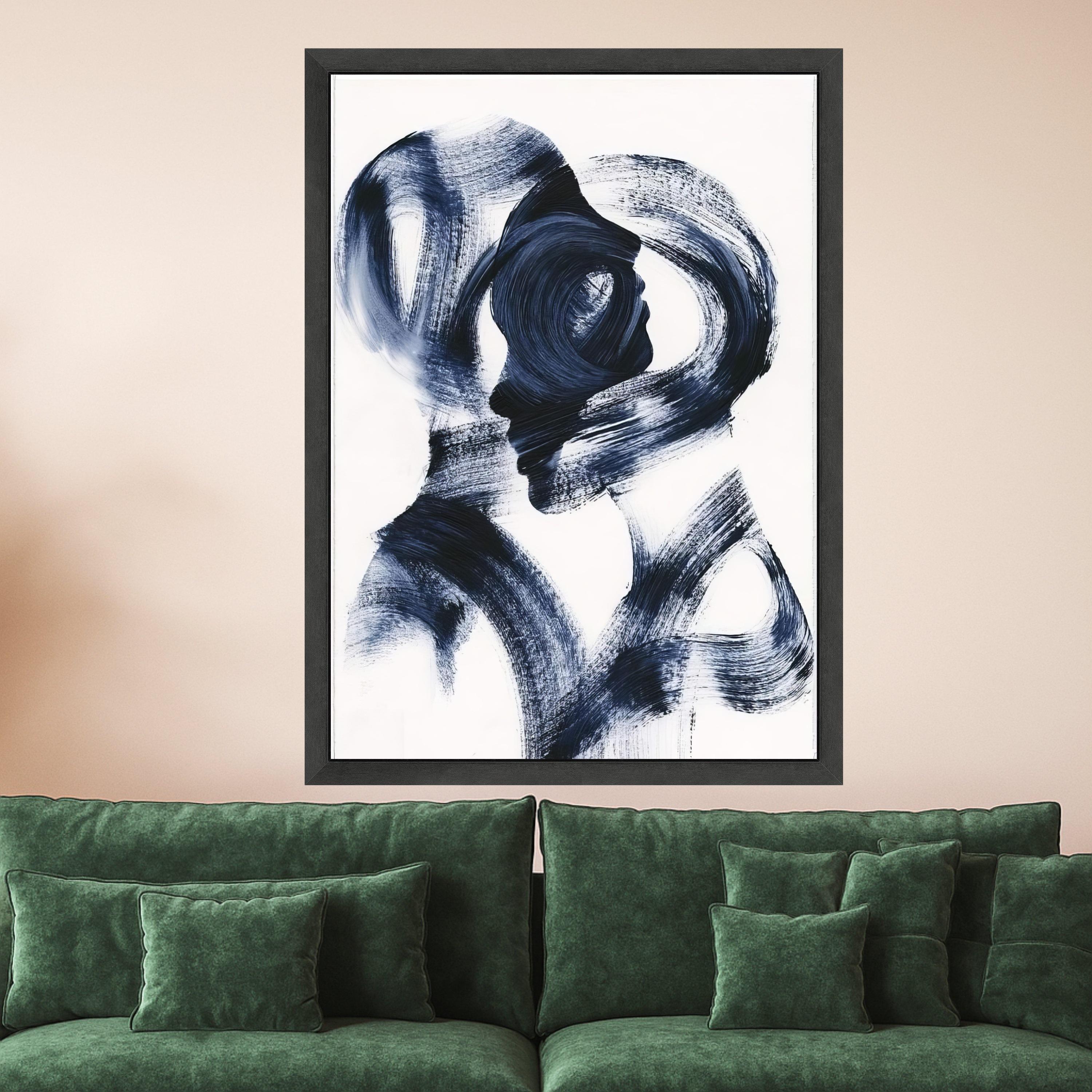 Abstract Couple Silhouette Canvas, Modern Black Brushstroke Art, Minimalist Wall Decor, Contemporary Canvas Painting, Home Ready To Hang,