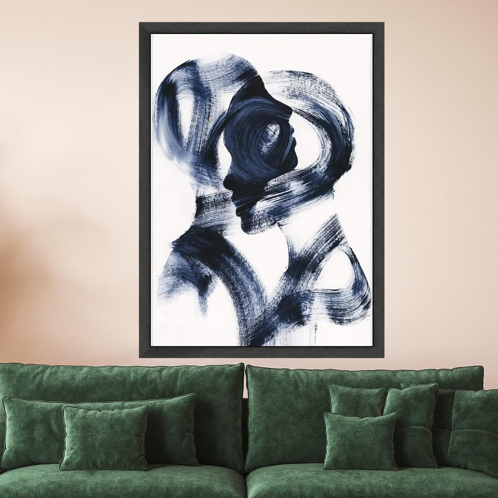 Abstract Couple Silhouette Canvas, Modern Black Brushstroke Art, Minimalist Wall Decor, Contemporary Canvas Painting, Home Ready To Hang,