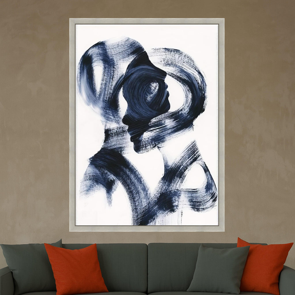 Abstract Couple Silhouette Canvas, Modern Black Brushstroke Art, Minimalist Wall Decor, Contemporary Canvas Painting, Home Ready To Hang,