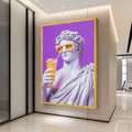 Modern Classical Sculpture Canvas, Retro Statue with Sunglasses, Purple Background Wall Art, Pop Art Home Decor, Unique Ready To Hang,