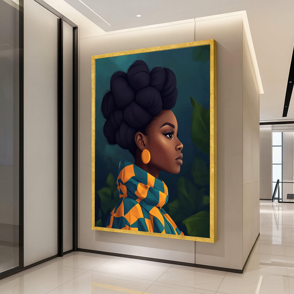 African Woman Canvas Print – Afrocentric Wall Art – Bold Modern Wall Decor – Natural Hair Portrait – Ready to Hang Wall Decoration