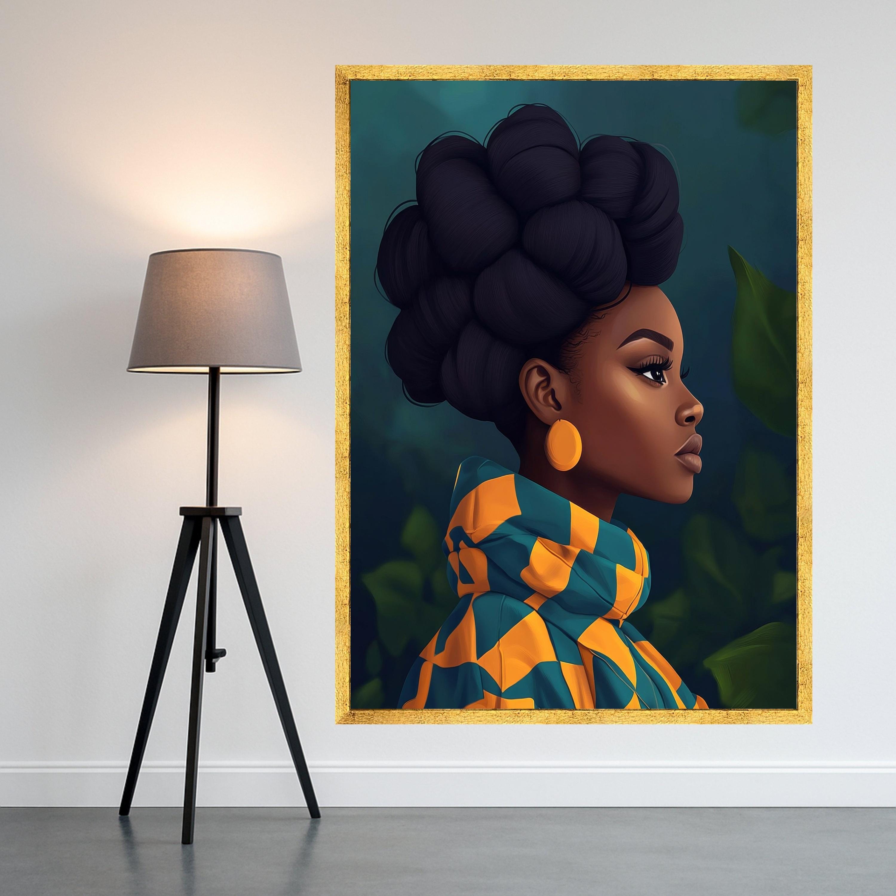 African Woman Canvas Print – Afrocentric Wall Art – Bold Modern Wall Decor – Natural Hair Portrait – Ready to Hang Wall Decoration