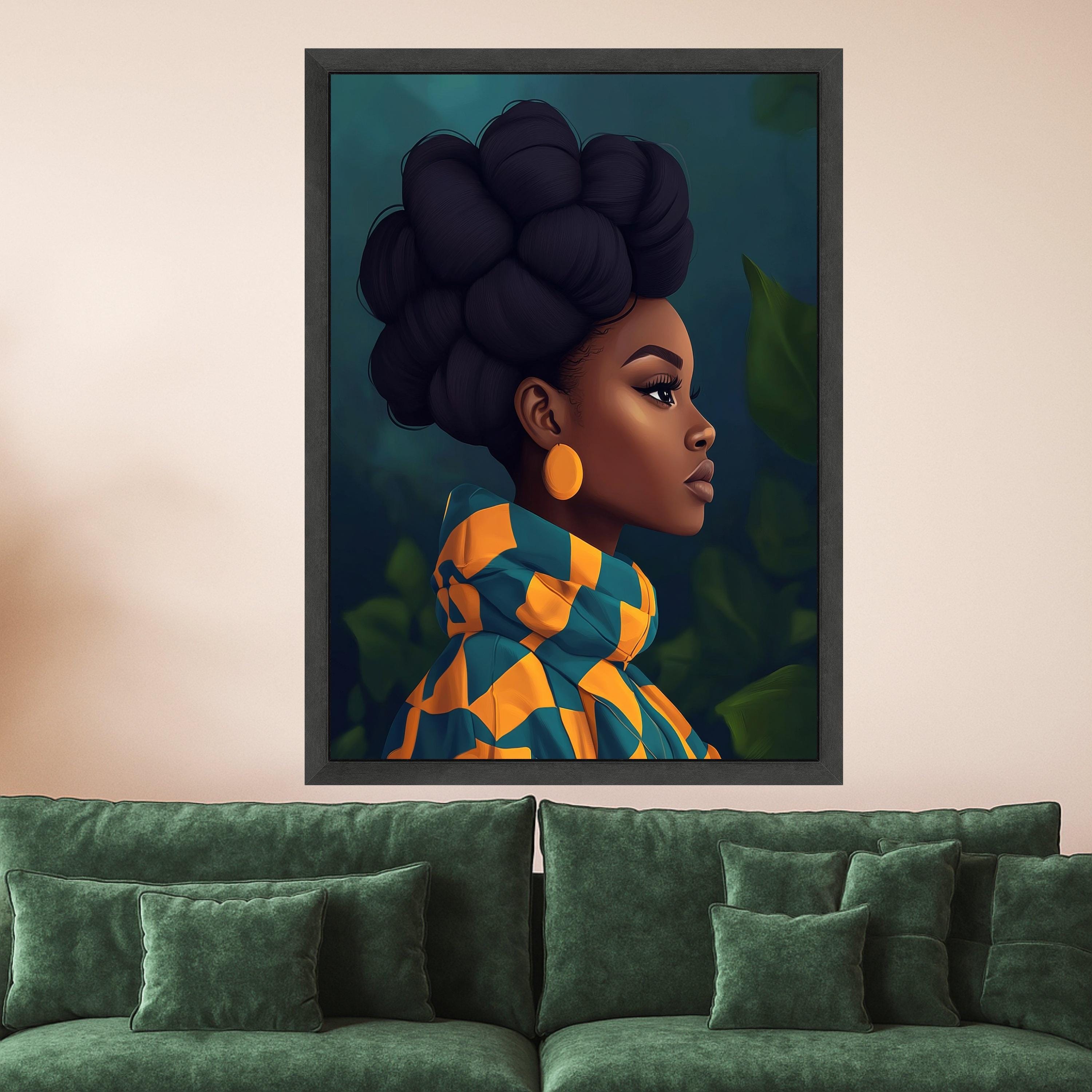 African Woman Canvas Print – Afrocentric Wall Art – Bold Modern Wall Decor – Natural Hair Portrait – Ready to Hang Wall Decoration