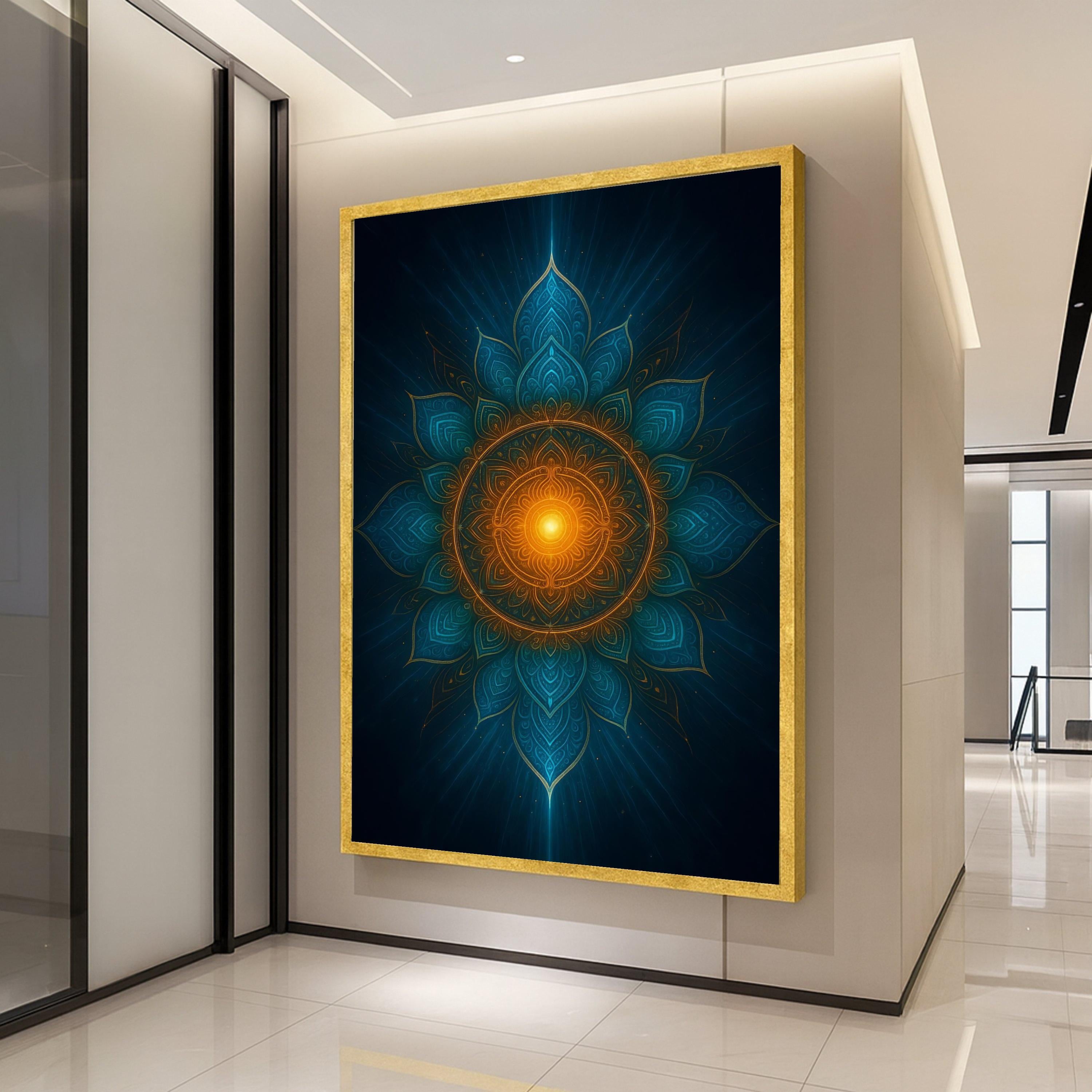 Mandala Canvas Print – Sacred Geometry Wall Art – Spiritual Wall Decor – Blue & Orange Artwork – Ready to Hang Wall Decoration