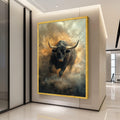 Fierce Black Bull Canvas Wall Art, Powerful Bull Print, Dust Storm Bull Decor, Rustic Farmhouse Canvas, Bold Ready To Hang,