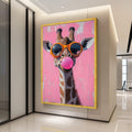 Playful Giraffe with Bubblegum Pink Pop Art Canvas, Funny Animal Wall Decor, Quirky Kids Room Canvas Art, Modern Home Ready To Hang,