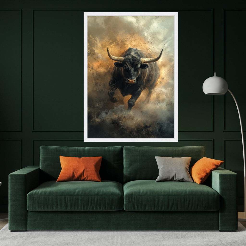 Fierce Black Bull Canvas Wall Art, Powerful Bull Print, Dust Storm Bull Decor, Rustic Farmhouse Canvas, Bold Ready To Hang,