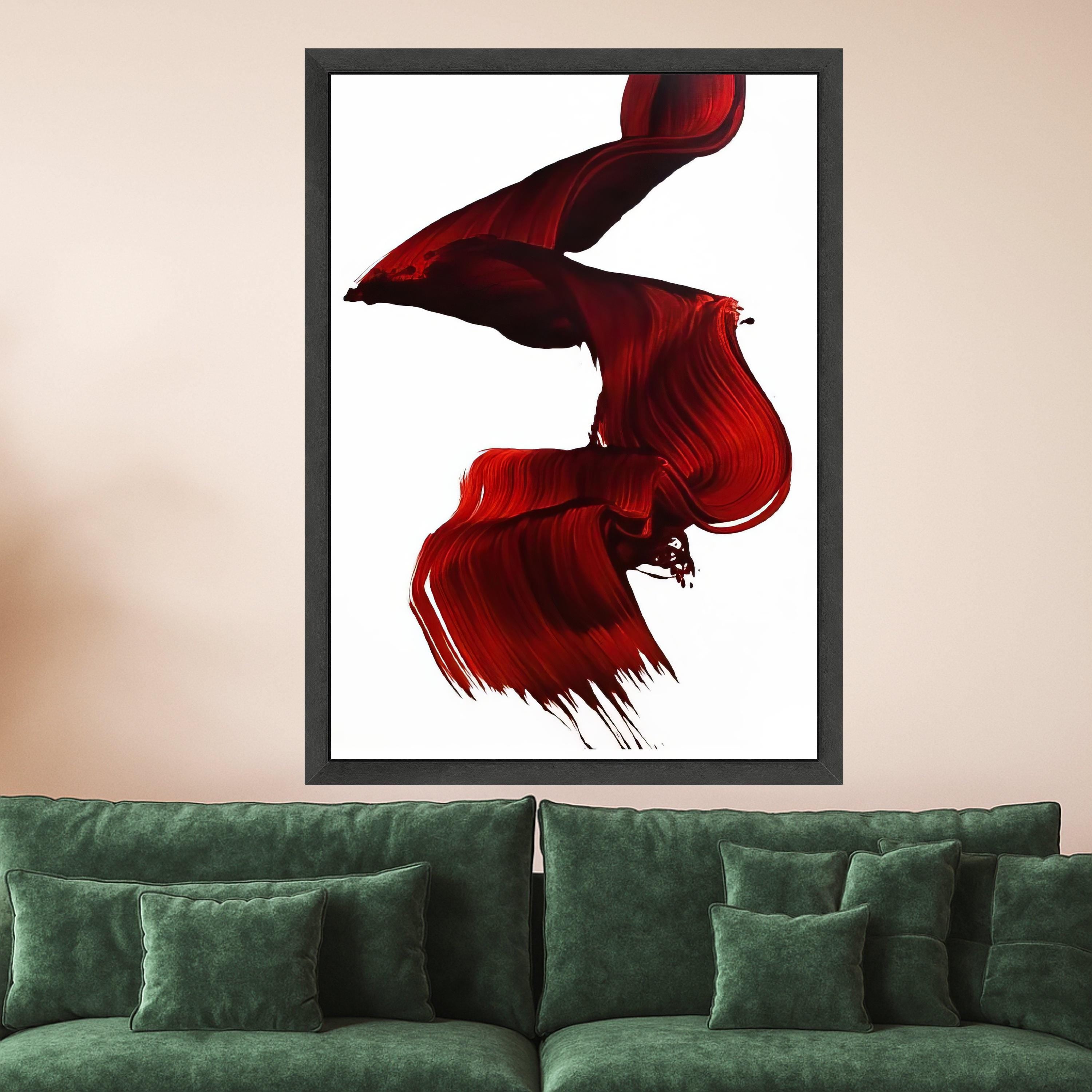 Flowing Red Brush Stroke Canvas, Abstract Modern Art, Bold Red Wall Art, Minimalist Canvas Decor, Contemporary Home Ready To Hang,