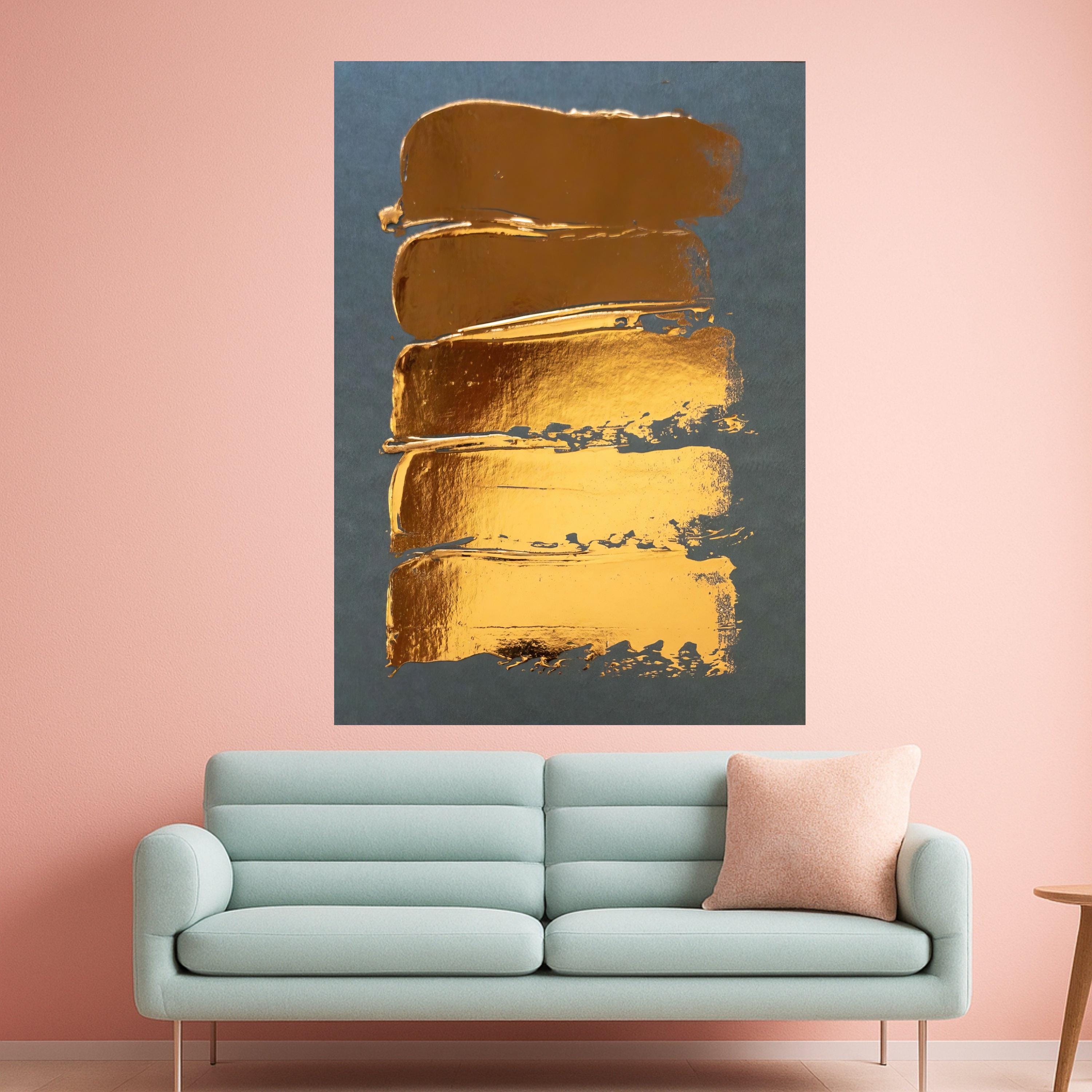 Modern Gold Brush Strokes Canvas, Abstract Metallic Wall Art, Gold Design, Contemporary Canvas Decoration, Minimalist Home Ready To Hang,