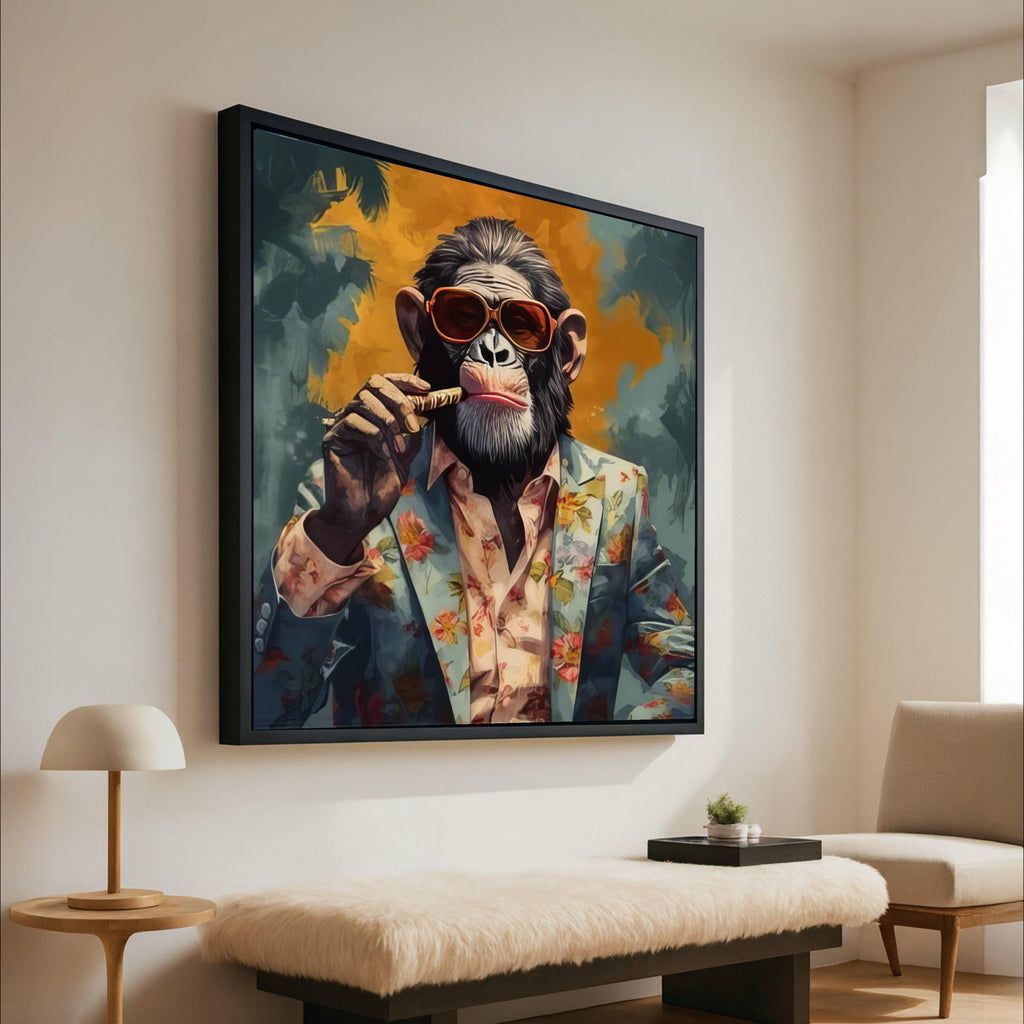 Cool Chimpanzee Canvas Print – Funky Animal Wall Art Ready to Hang – Bold Pop Wall Decor – Humorous Wall Decoration