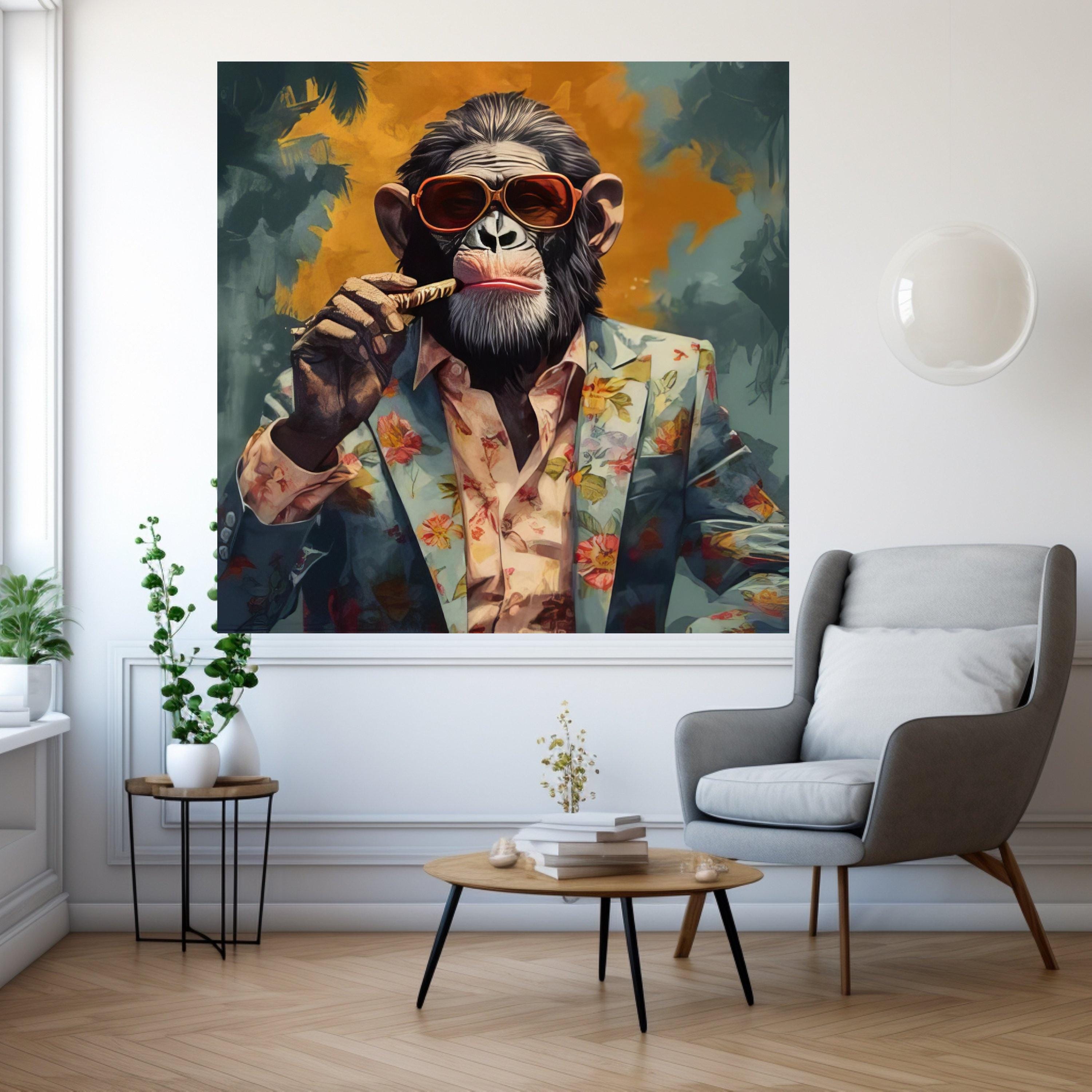 Cool Chimpanzee Canvas Print – Funky Animal Wall Art Ready to Hang – Bold Pop Wall Decor – Humorous Wall Decoration