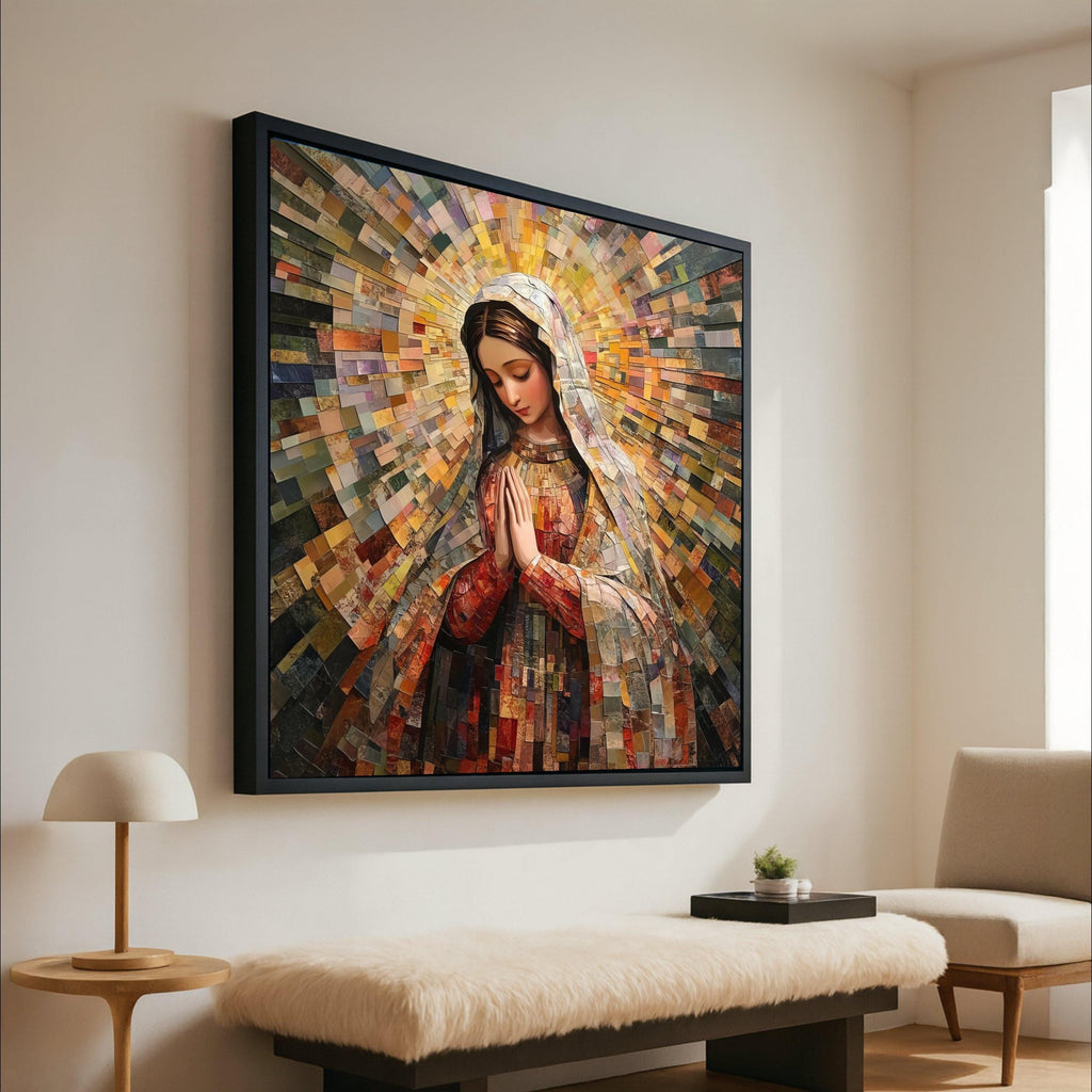 Virgin Mary Mosaic Canvas Print – Religious Wall Art Ready to Hang – Catholic Wall Decor – Sacred Christian Wall Decoration