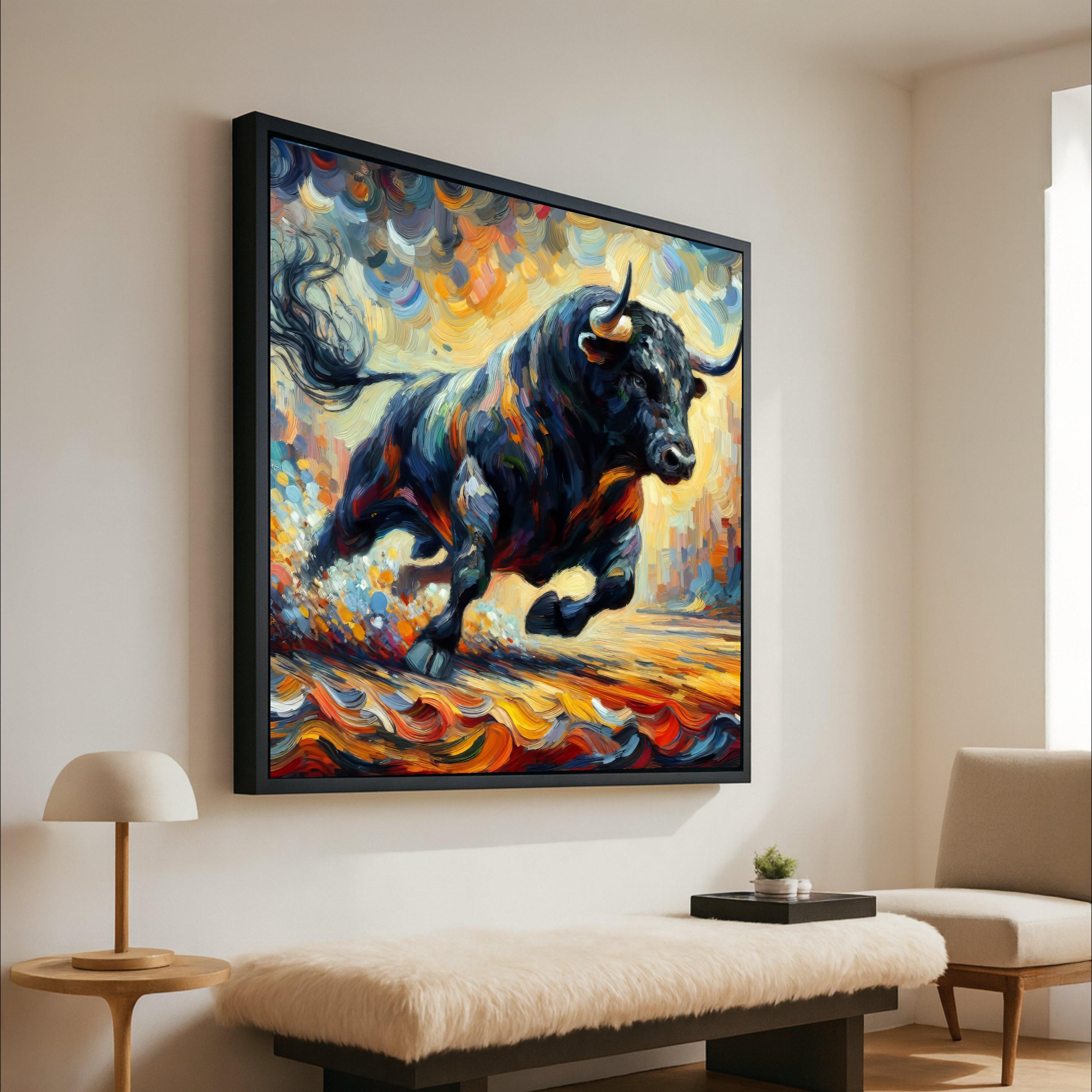 Abstract Bull Canvas Print – Powerful Wall Decor, Vibrant Wall Art, Ready to Hang Animal Painting