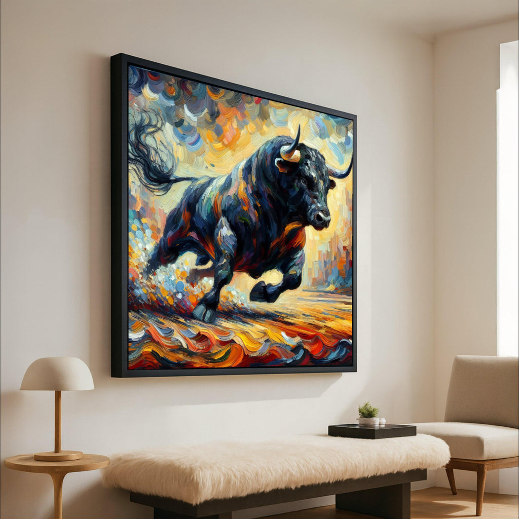 Abstract Bull Canvas Print – Powerful Wall Decor, Vibrant Wall Art, Ready to Hang Animal Painting