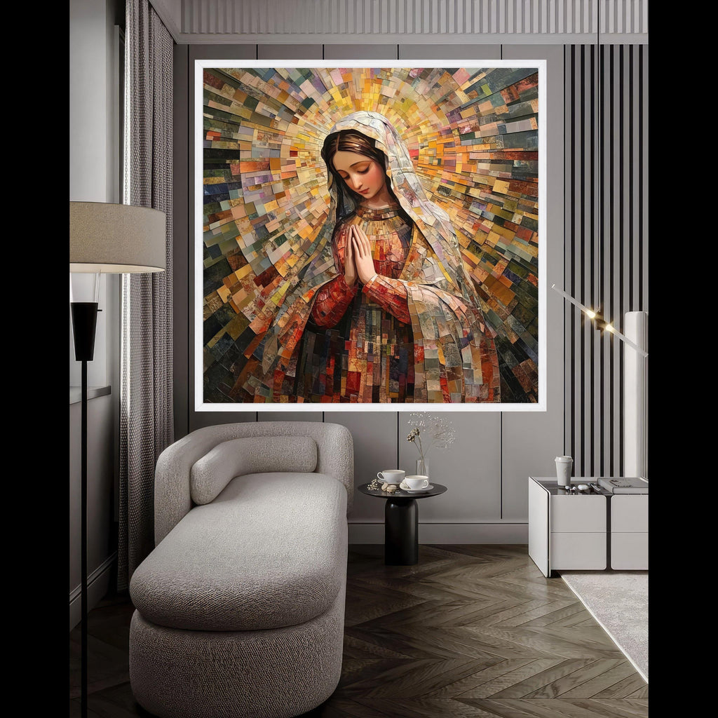 Virgin Mary Mosaic Canvas Print – Religious Wall Art Ready to Hang – Catholic Wall Decor – Sacred Christian Wall Decoration