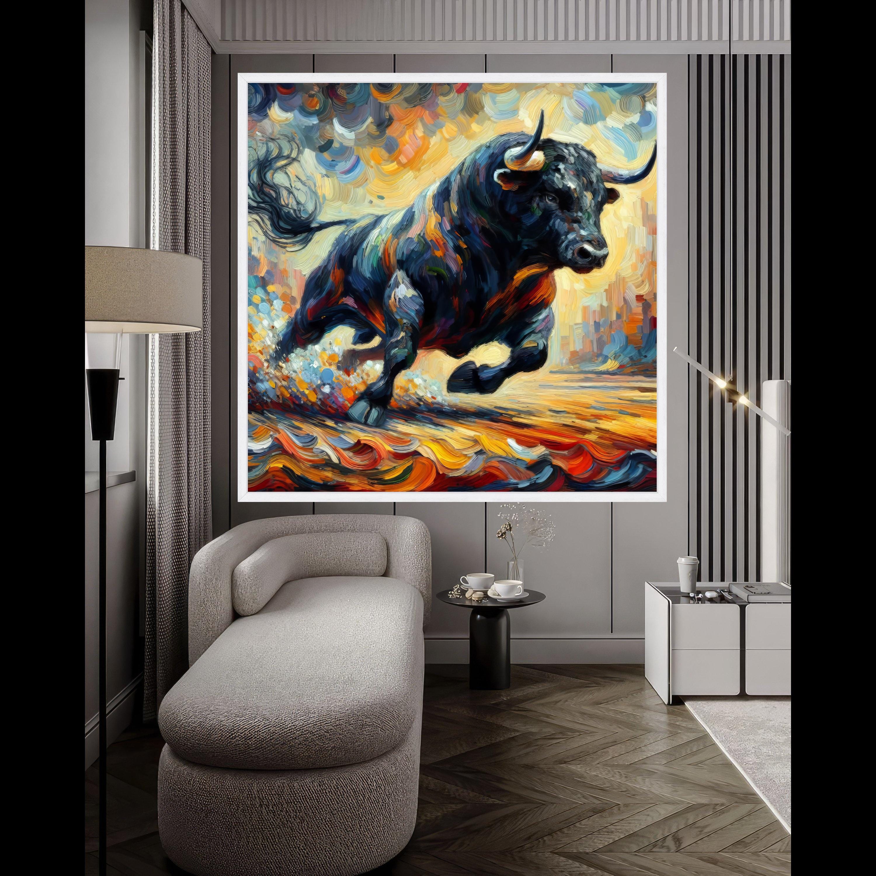 Abstract Bull Canvas Print – Powerful Wall Decor, Vibrant Wall Art, Ready to Hang Animal Painting
