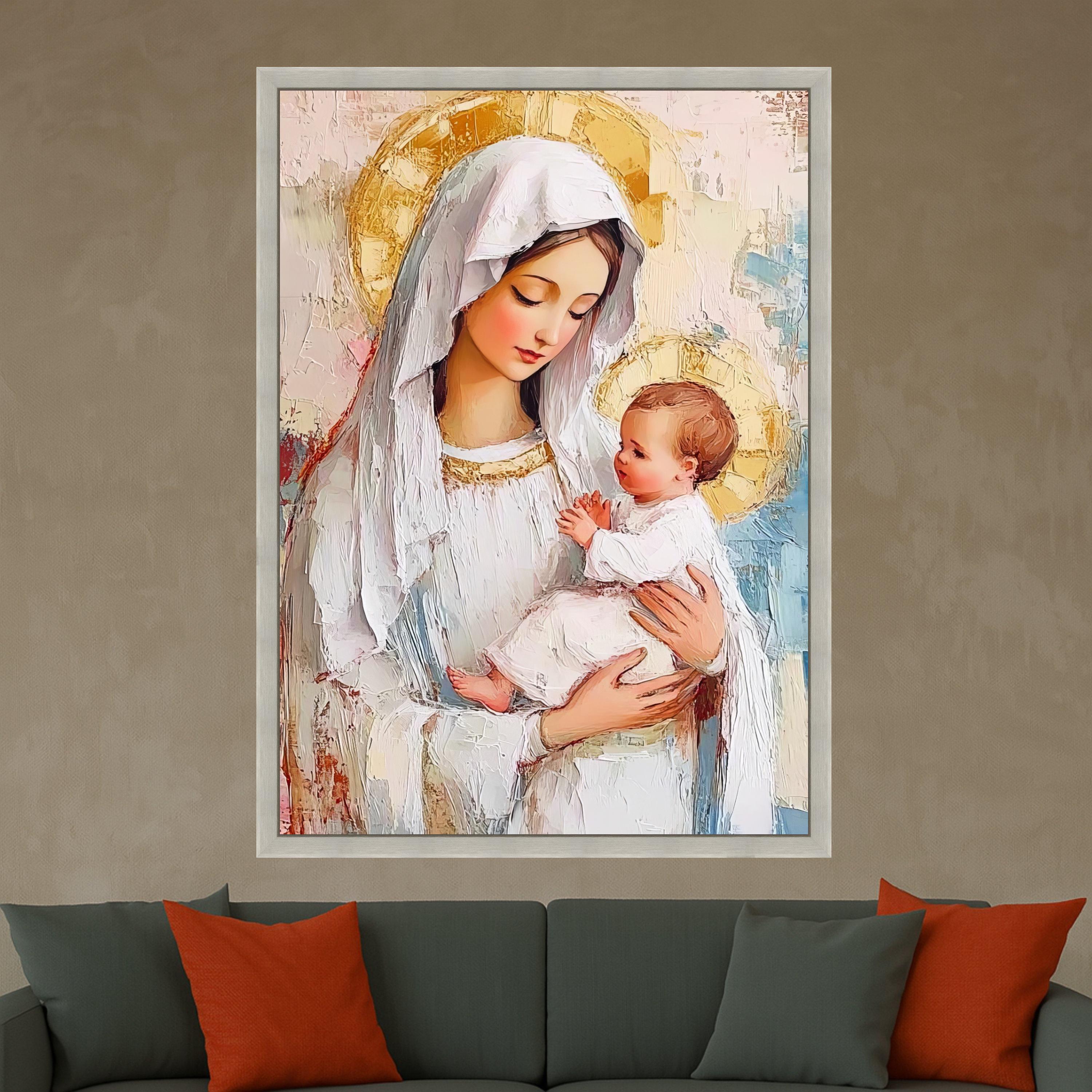 Madonna and Child Canvas Wall Art, Religious Iconography Painting, Virgin Mary and Baby Jesus, Spiritual Home Decor, Ready To Hang,