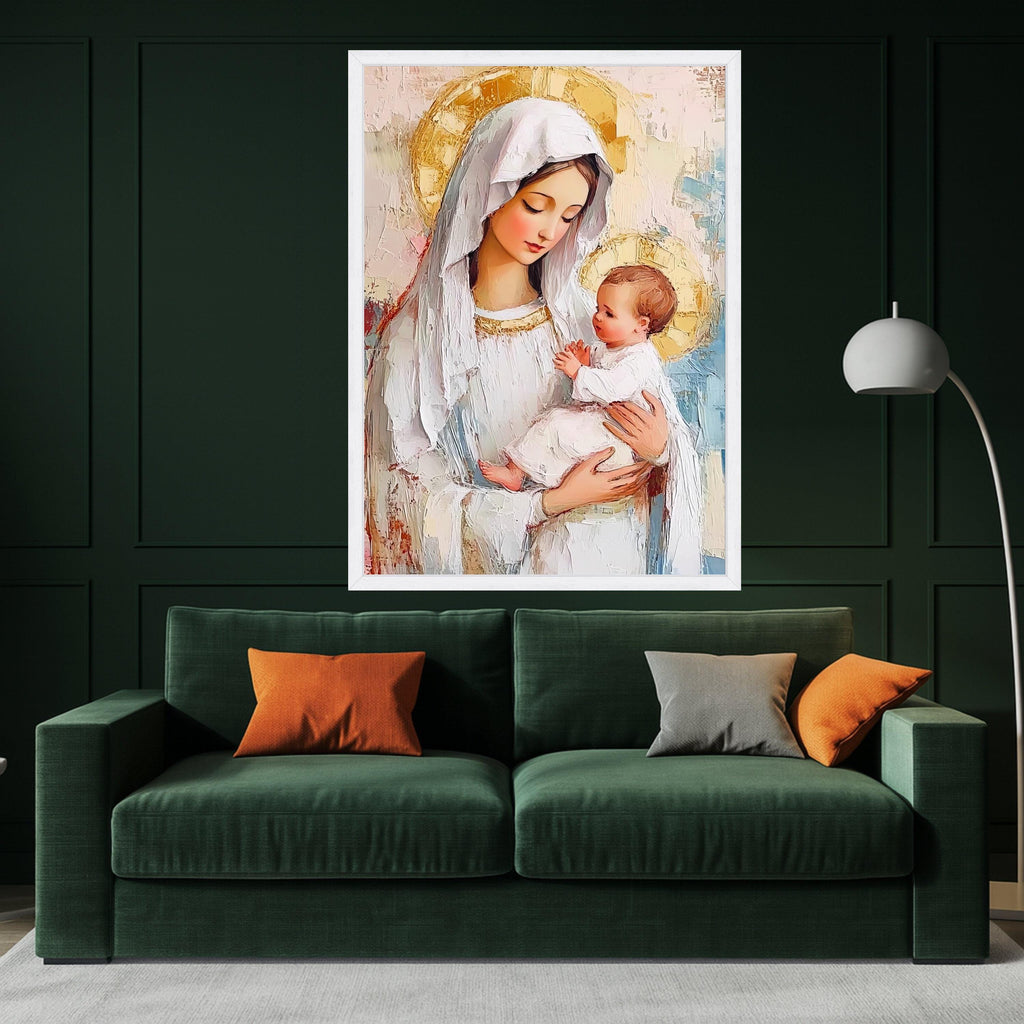 Madonna and Child Canvas Wall Art, Religious Iconography Painting, Virgin Mary and Baby Jesus, Spiritual Home Decor, Ready To Hang,