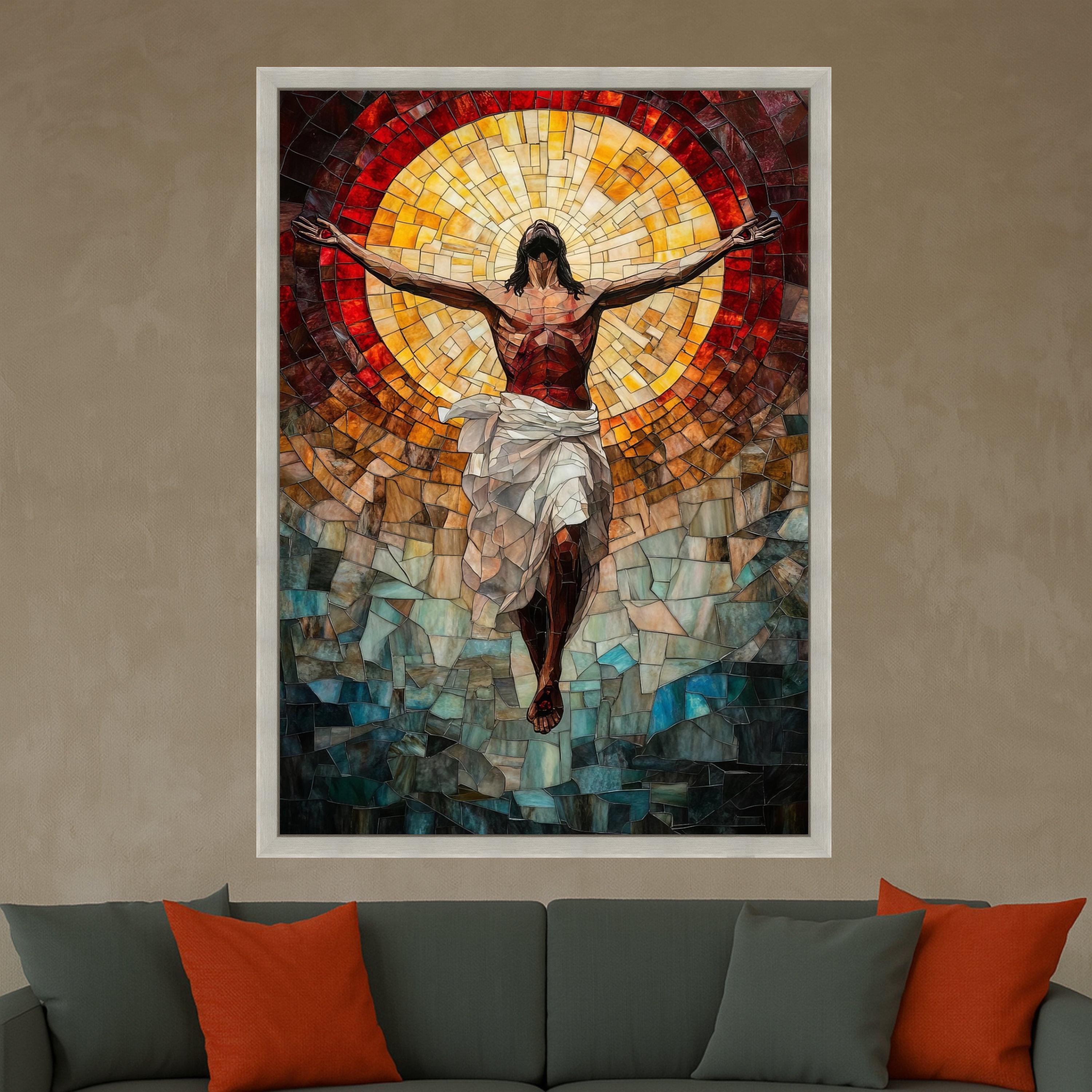 Resurrected Jesus Canvas Print – Mosaic Christian Wall Art, Religious Wall Decor, Ready to Hang Faith-Based Artwork
