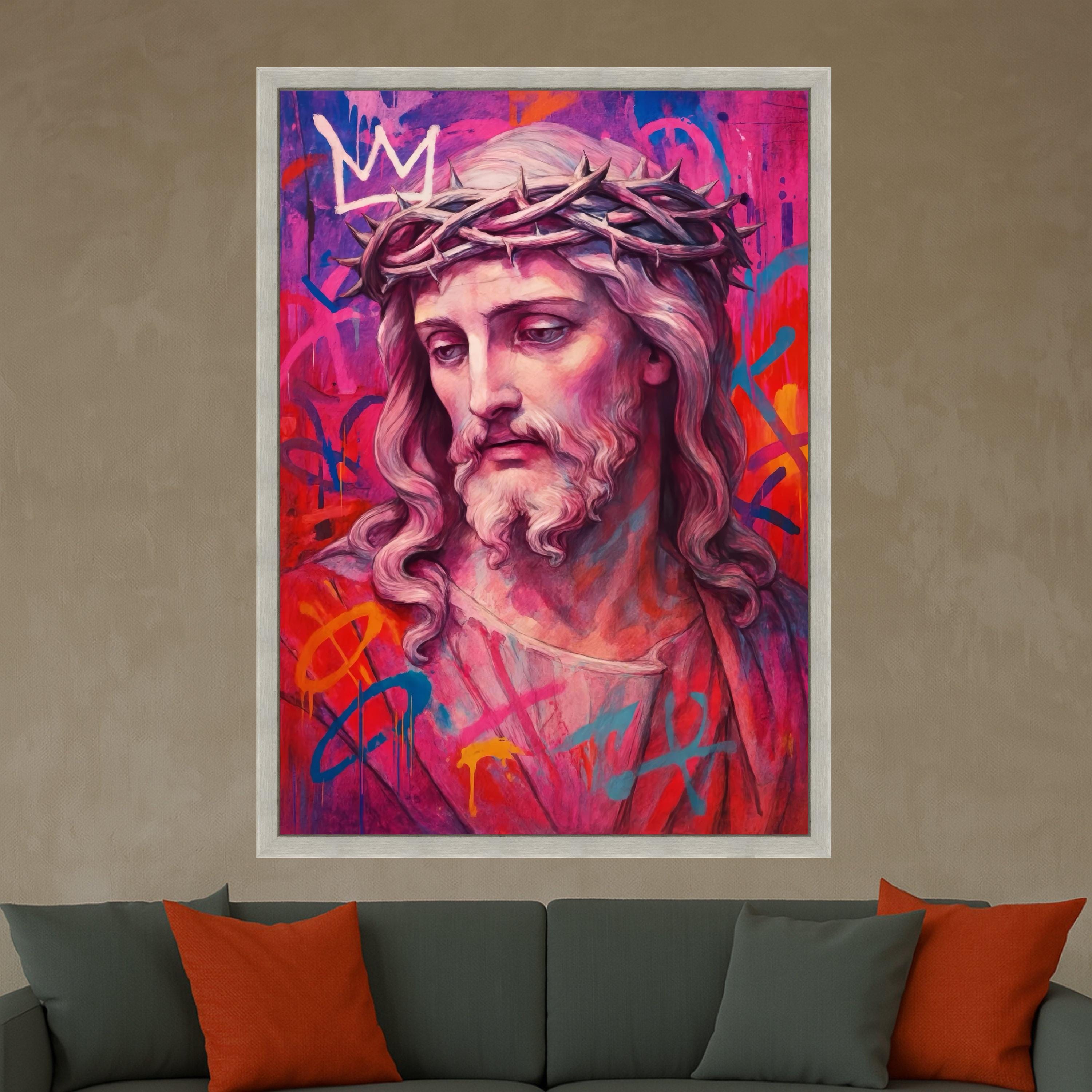 Jesus Canvas Print – Modern Religious Wall Art, Graffiti Style Wall Decor, Christian Wall Decoration, Ready to Hang Canvas