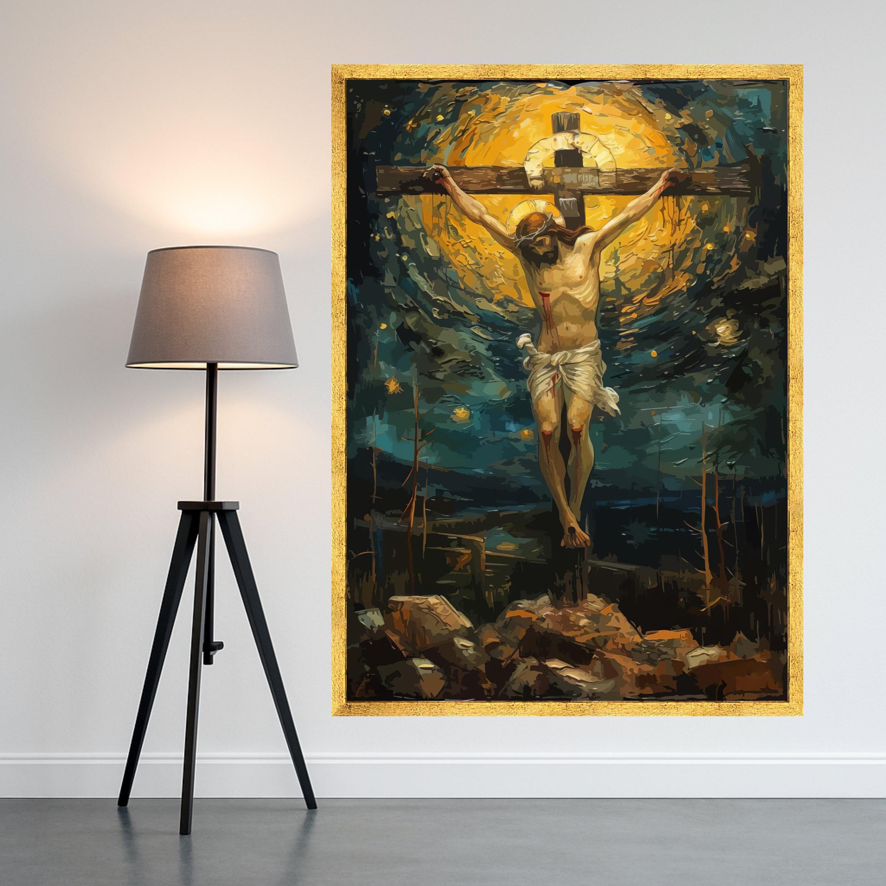 Crucifixion of Jesus Canvas Wall Art, Religious Christian Painting, Spiritual Home Decor, Biblical Scene Canvas, Ready To Hang,