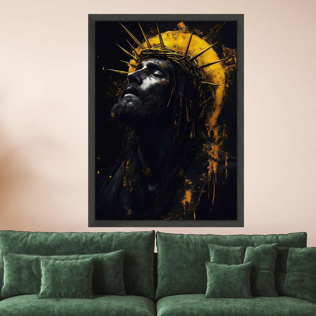 Dramatic Portrait of Jesus Christ Canvas Wall Art, Crown of Thorns, Spiritual Religious Canvas, Modern Faith Decor, Ready To Hang,