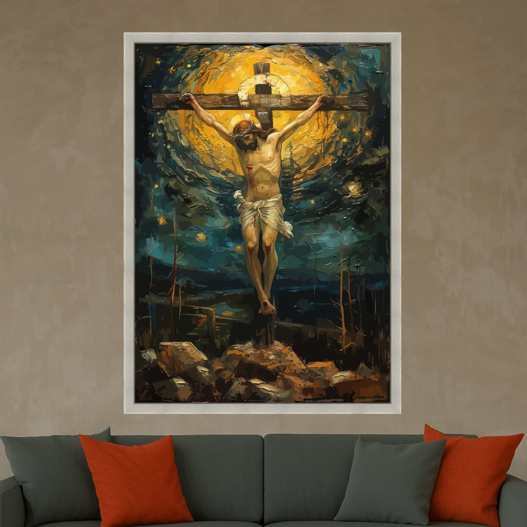 Crucifixion of Jesus Canvas Wall Art, Religious Christian Painting, Spiritual Home Decor, Biblical Scene Canvas, Ready To Hang,