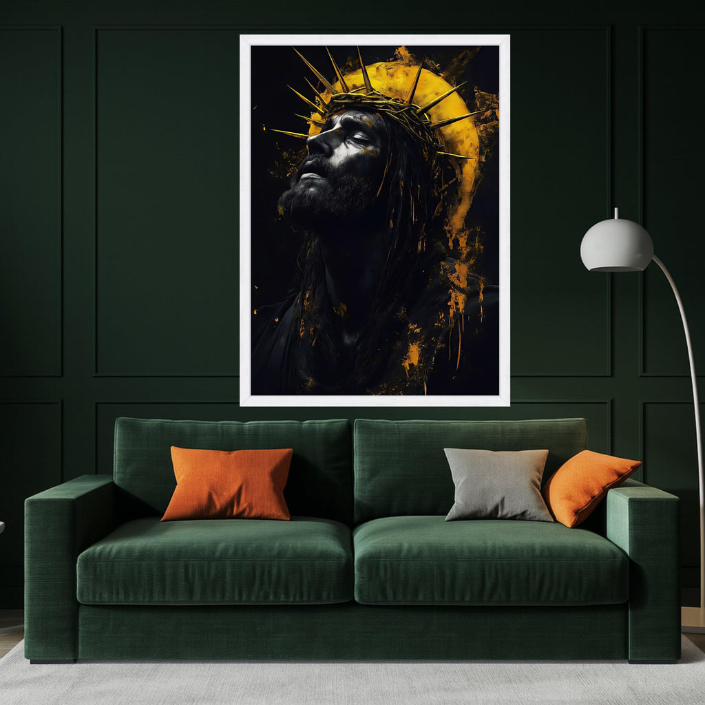 Dramatic Portrait of Jesus Christ Canvas Wall Art, Crown of Thorns, Spiritual Religious Canvas, Modern Faith Decor, Ready To Hang,