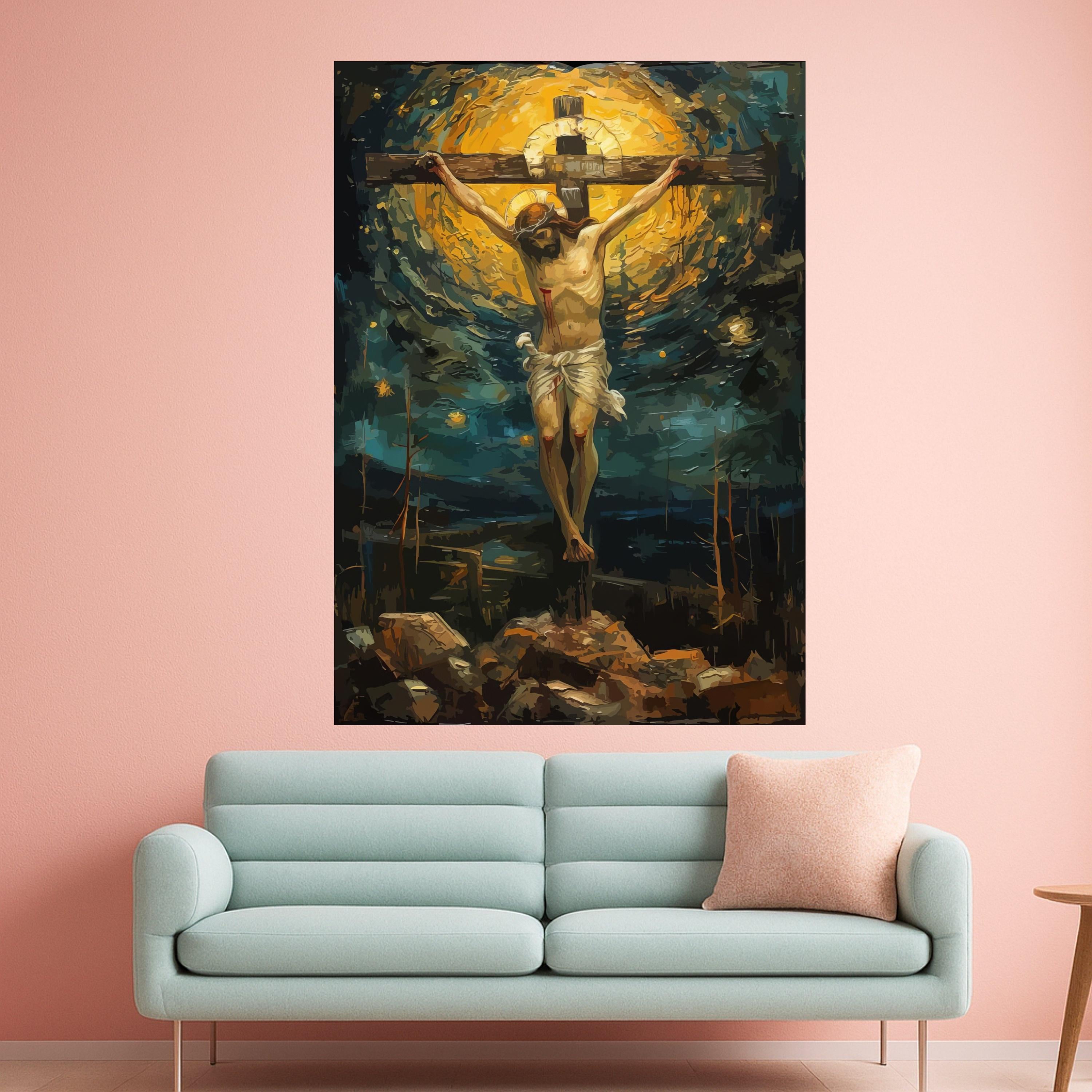 Crucifixion of Jesus Canvas Wall Art, Religious Christian Painting, Spiritual Home Decor, Biblical Scene Canvas, Ready To Hang,