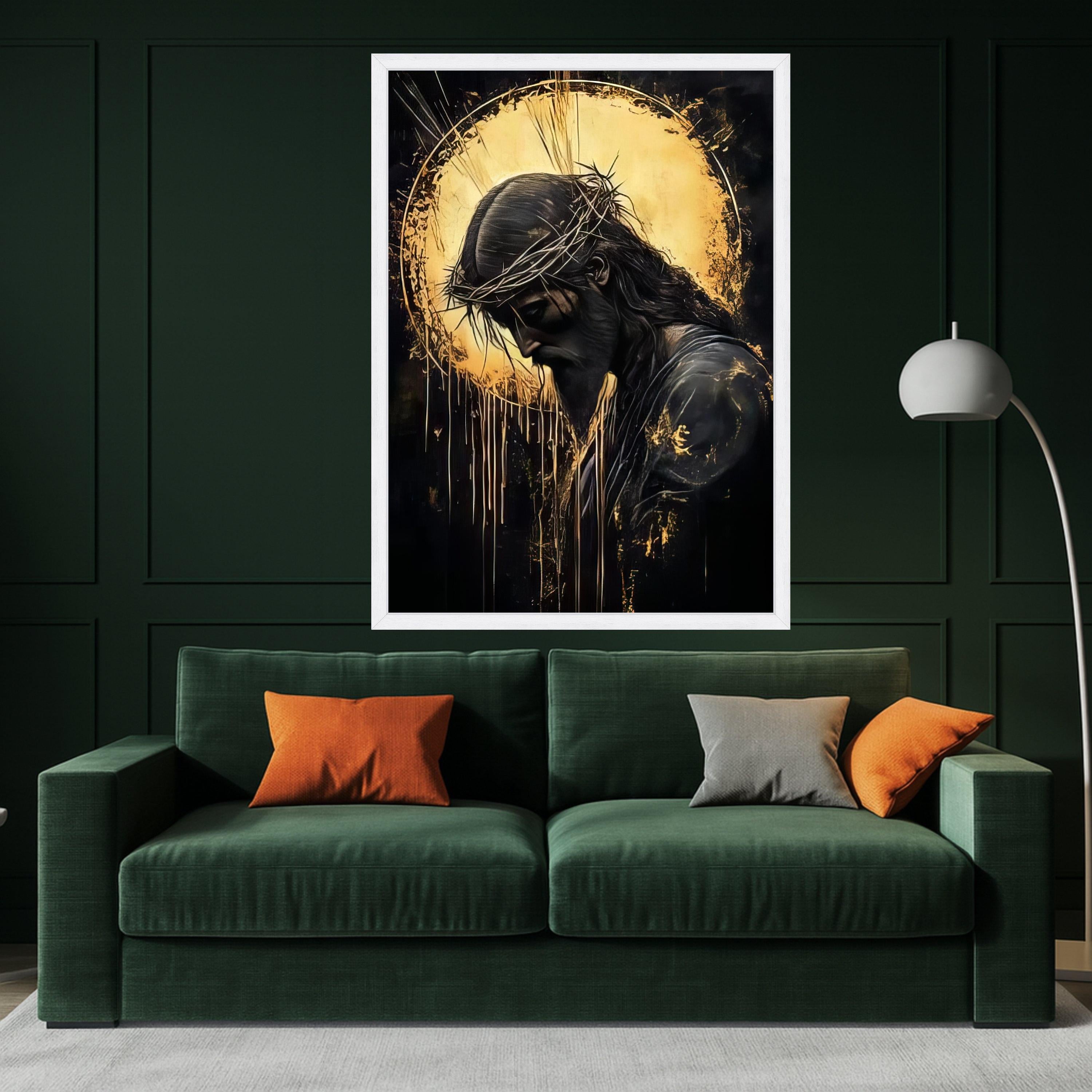Jesus Christ Profile with Crown of Thorns Canvas, Religious Wall Art, Sacred Halo Painting, Christian Home Decor, Spiritual Ready To Hang,