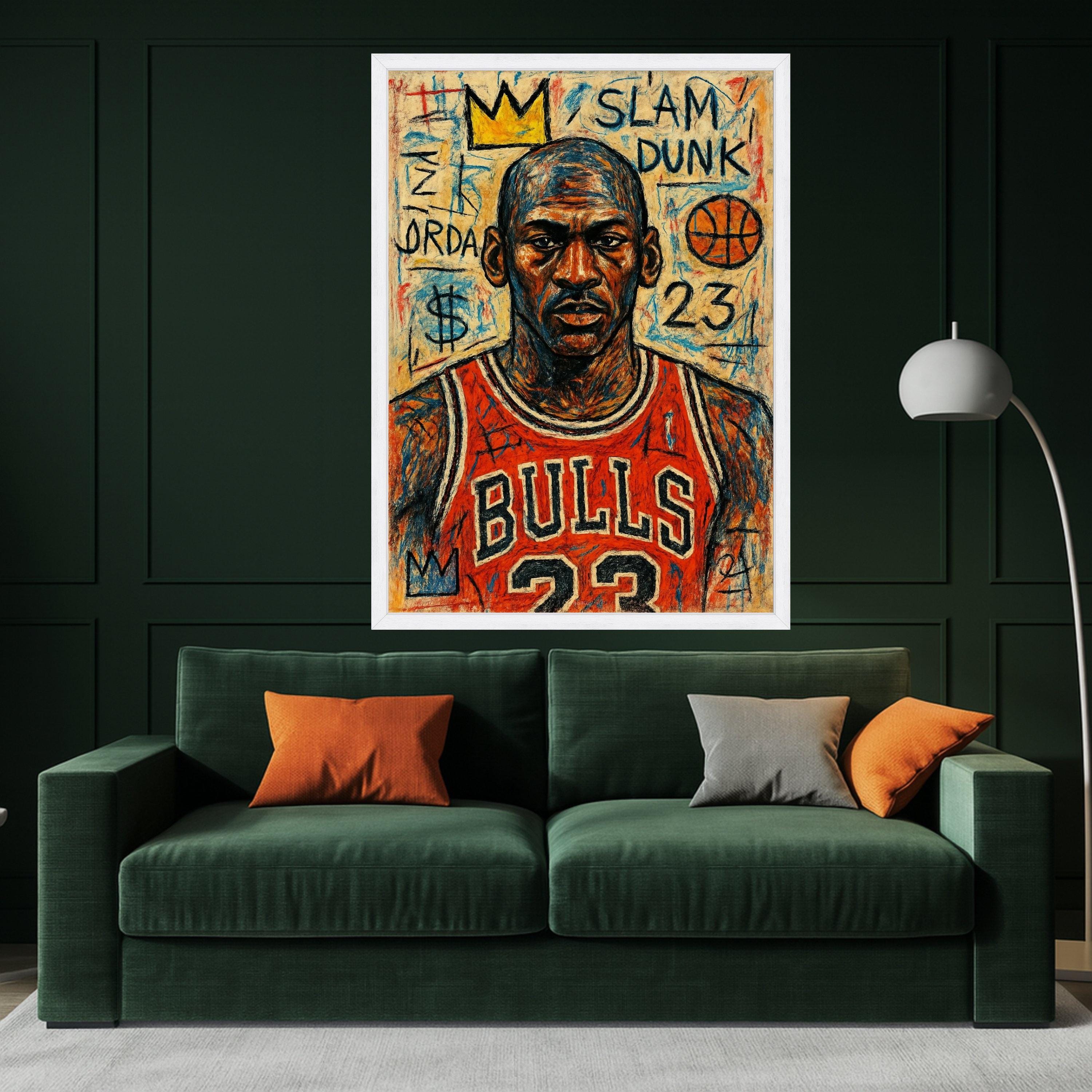 Michael Jordan Portrait Canvas Wall Art, Basketball Legend Painting, Chicago Bulls 23, Slam Dunk Sports Art, Urban Street Ready To Hang,