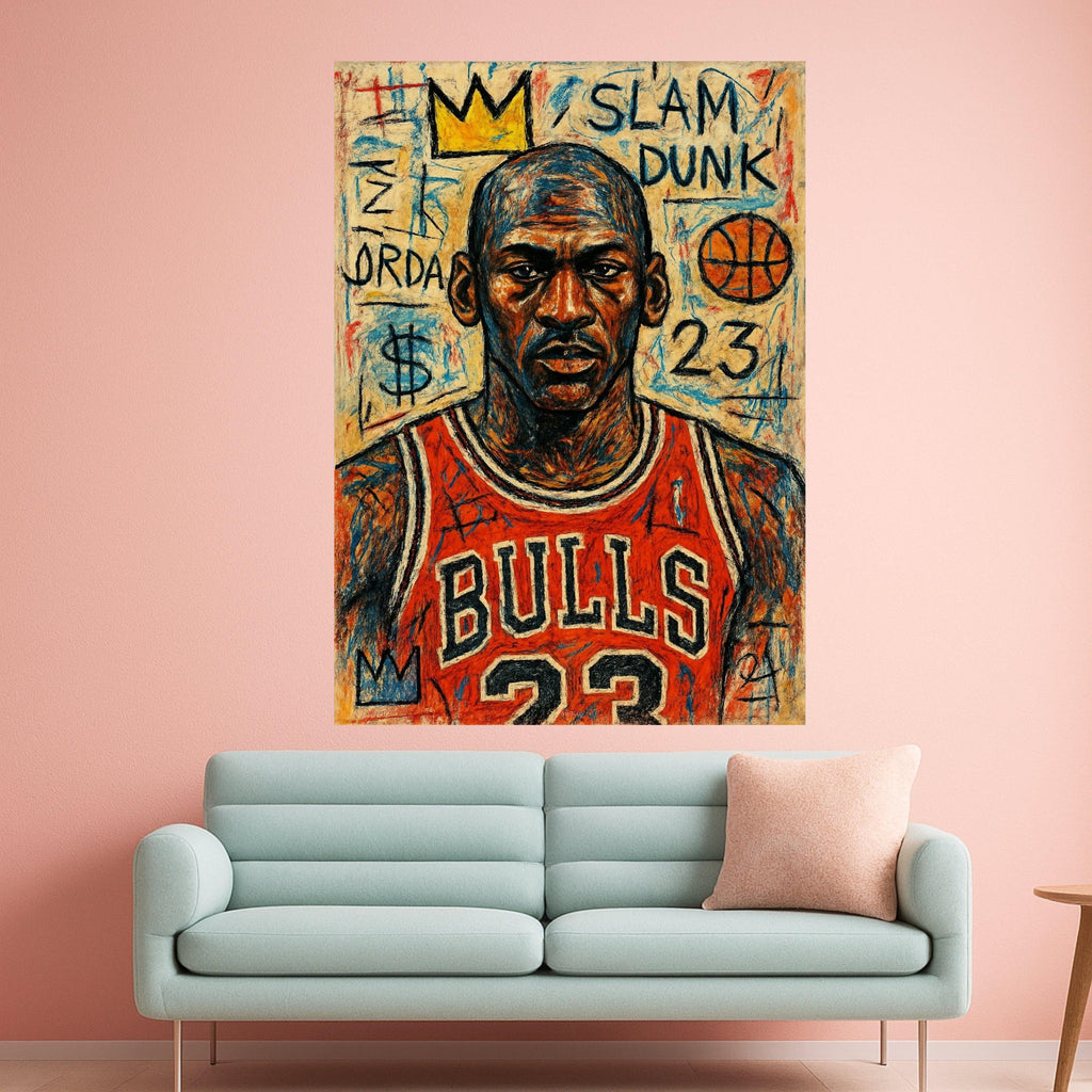 Michael Jordan Portrait Canvas Wall Art, Basketball Legend Painting, Chicago Bulls 23, Slam Dunk Sports Art, Urban Street Ready To Hang,