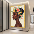 Elegant Profile Portrait, Floral Crown Canvas, Woman Silhouette Wall Art, Modern Beauty Illustration, Ethnic Home Decor, Ready To Hang,