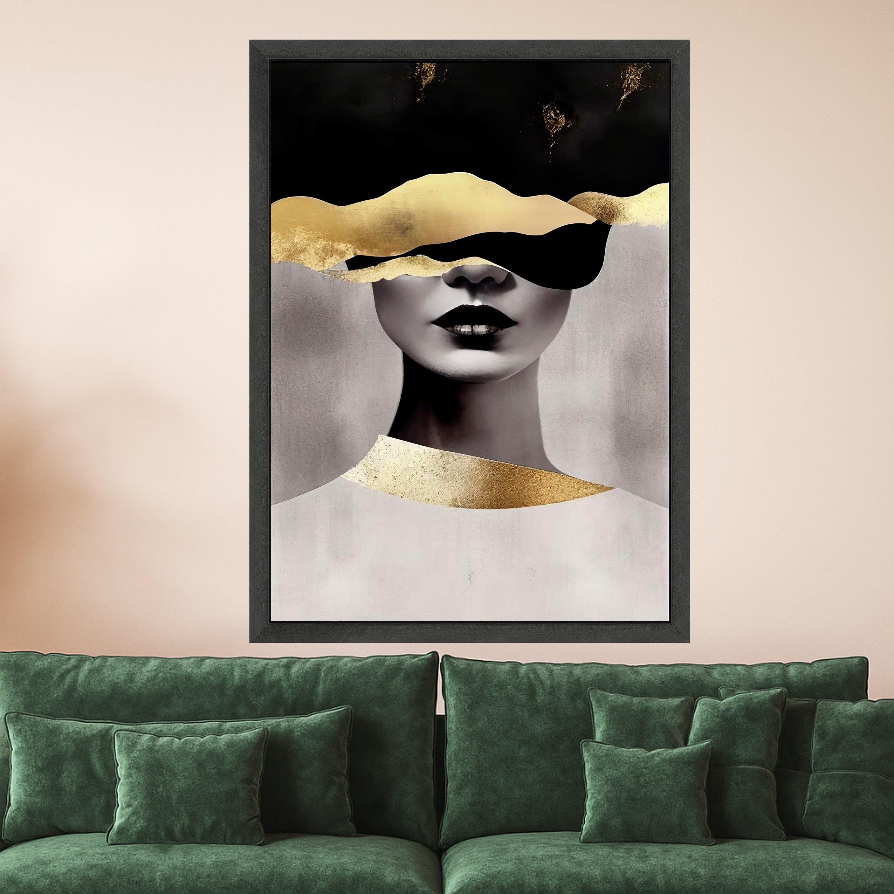 Abstract Woman Portrait Canvas, Modern Gold Leaf Art, Black and White Face Canvas, Contemporary Wall Art, Minimalist Home Ready To Hang,