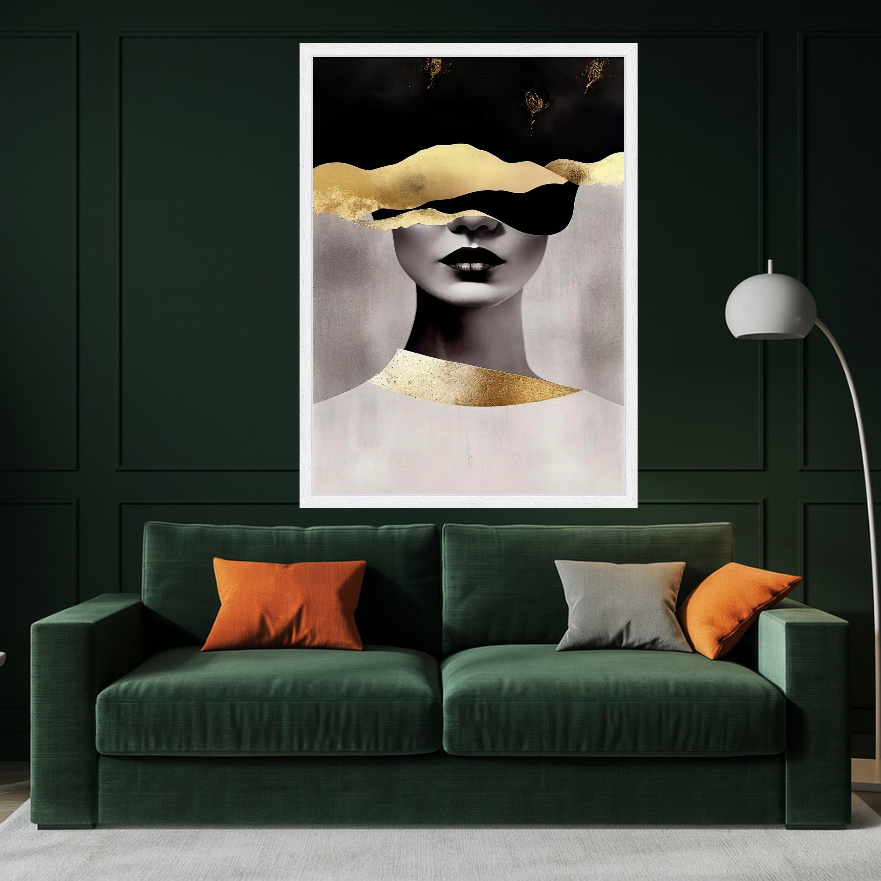 Abstract Woman Portrait Canvas, Modern Gold Leaf Art, Black and White Face Canvas, Contemporary Wall Art, Minimalist Home Ready To Hang,