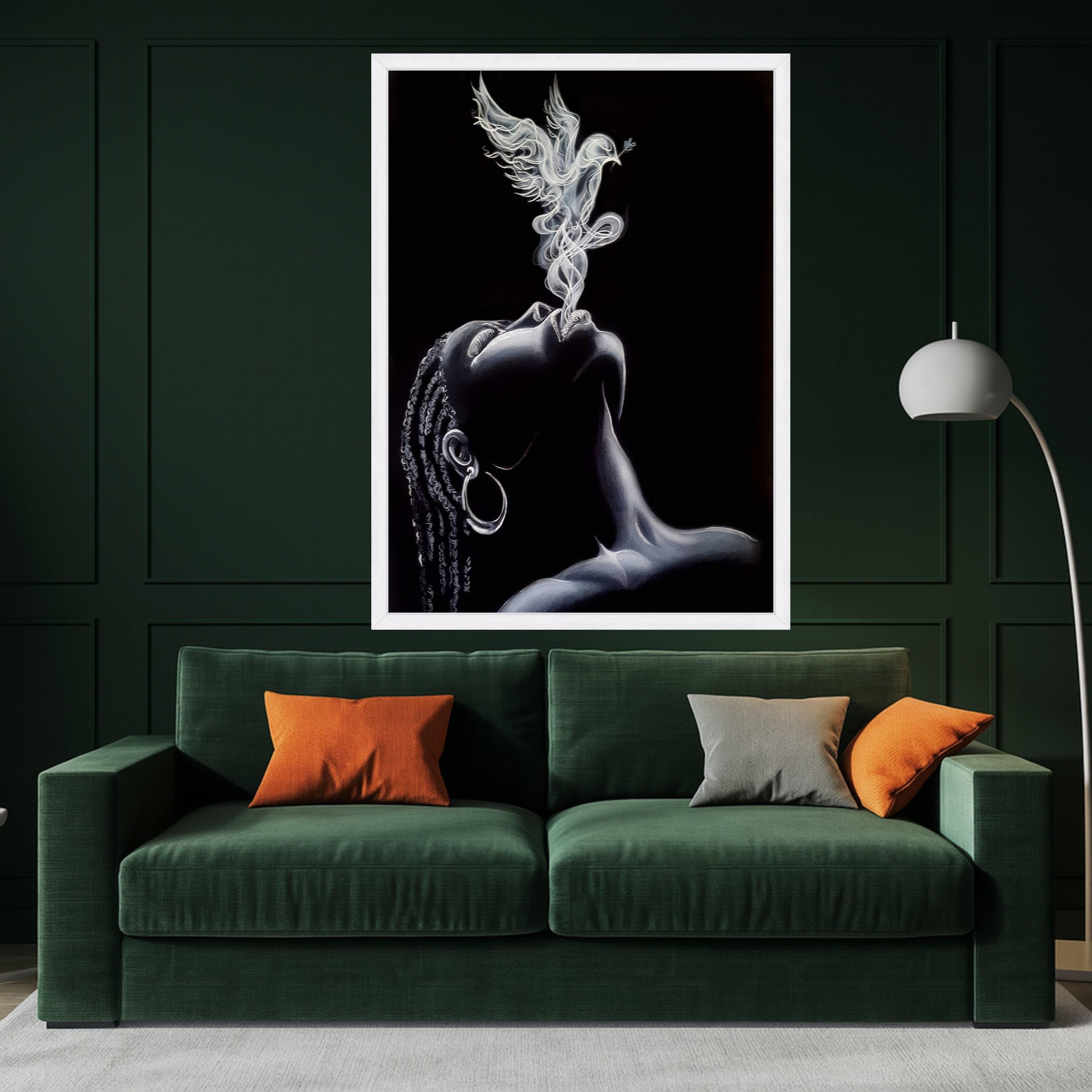 Ethereal Smoke Art, Woman Portrait Canvas, Dove Smoke Design, Black and White Wall Art, Modern Canvas Decor, Spiritual Home Ready To Hang,