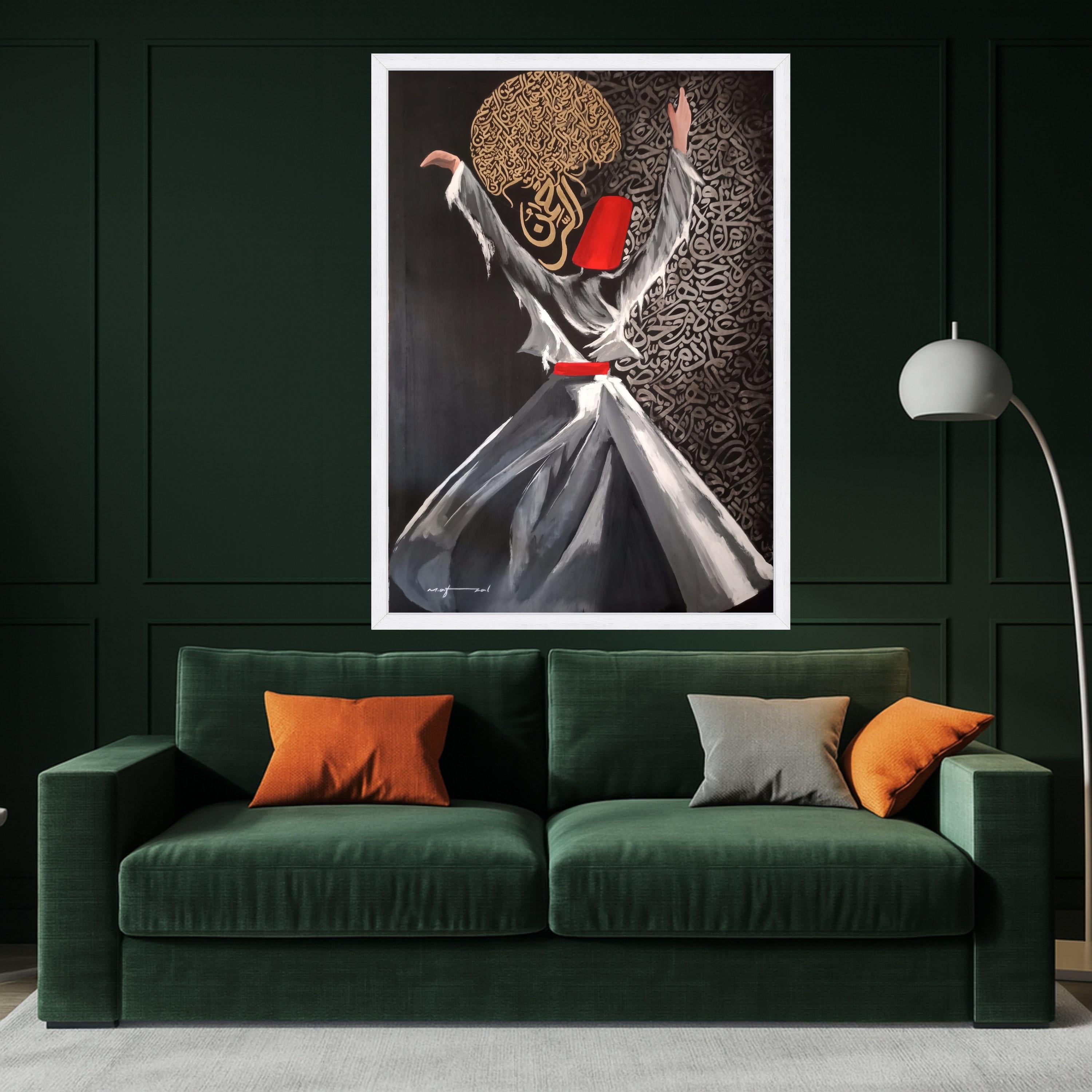 Whirling Dervish Dance Canvas, Sufi Spiritual Art, Islamic Calligraphy Wall Decor, Modern Middle Eastern Canvas, Rotating Ready To Hang,