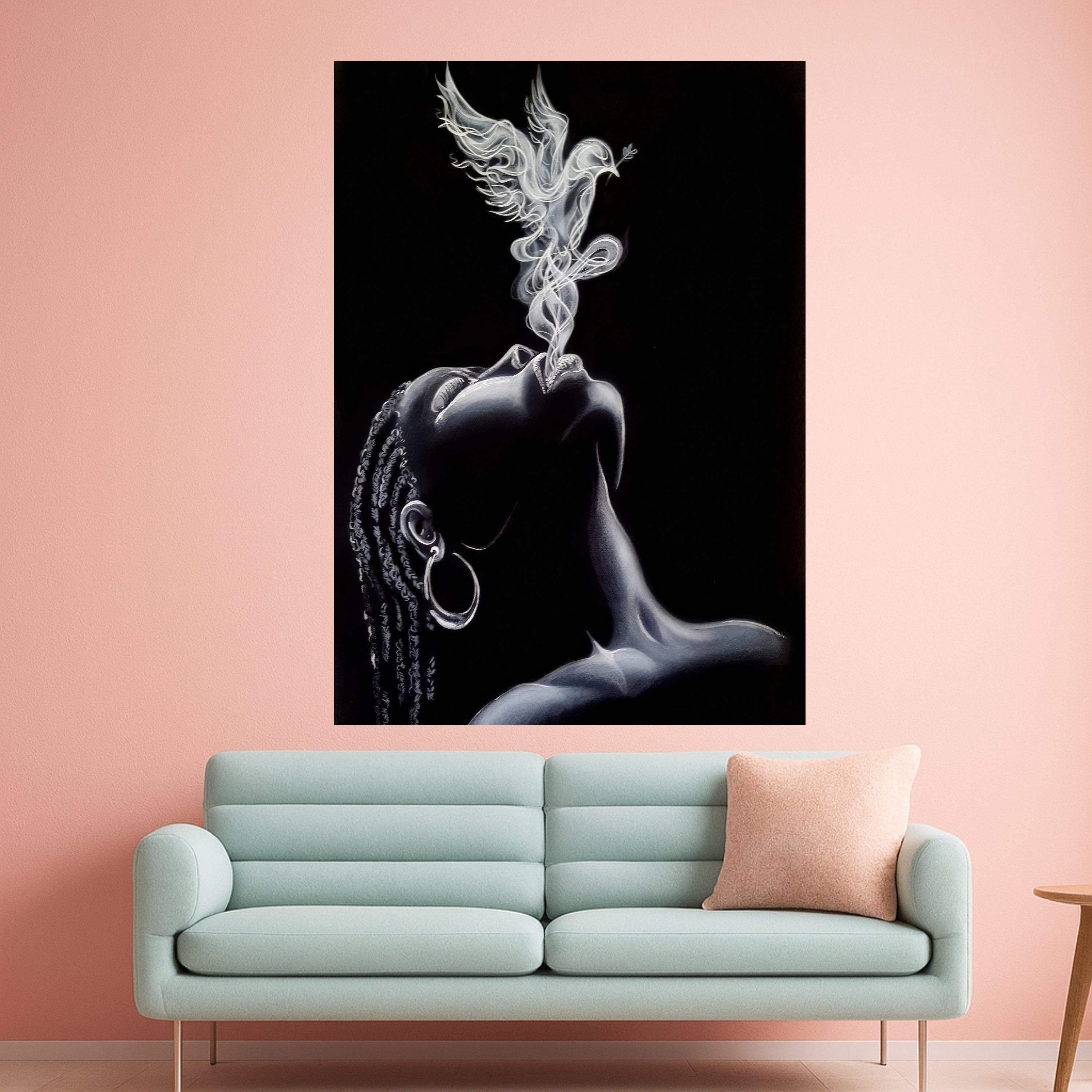 Ethereal Smoke Art, Woman Portrait Canvas, Dove Smoke Design, Black and White Wall Art, Modern Canvas Decor, Spiritual Home Ready To Hang,