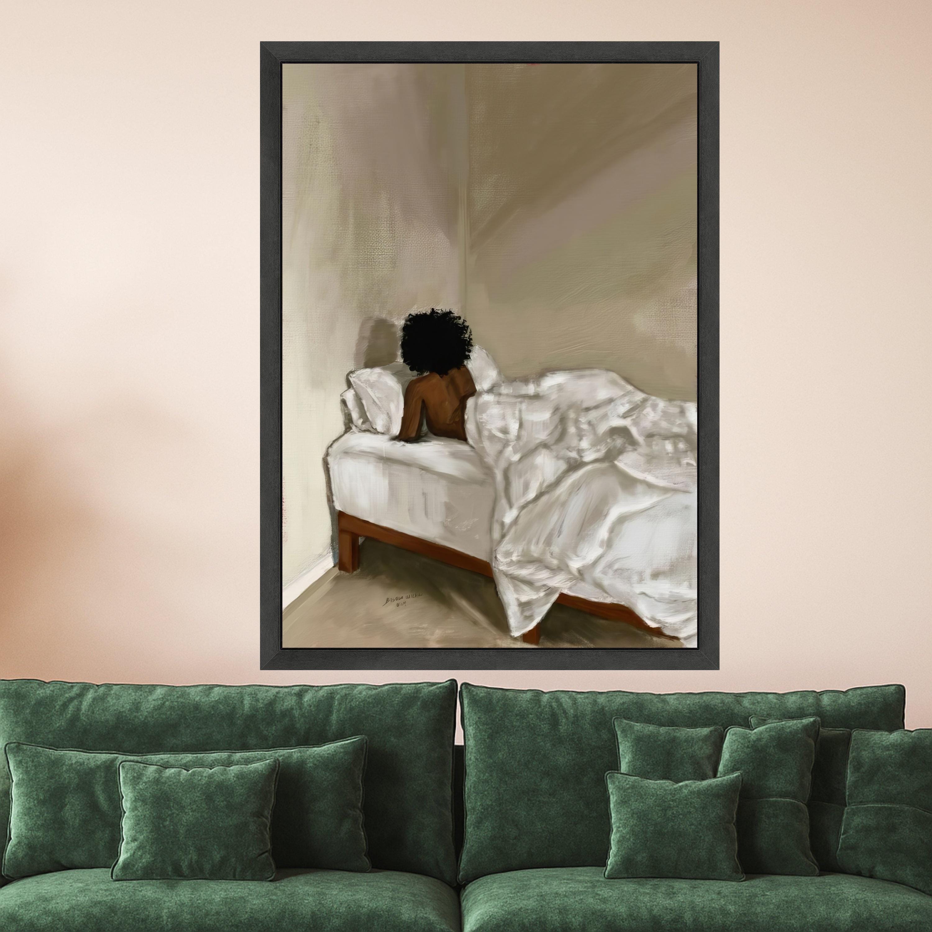 Quiet Morning Solitude, Minimalist Bedroom Canvas, Afro Woman Wall Art, Contemporary Bedroom Decor, Relaxing Home Canvas Art Ready To Hang,