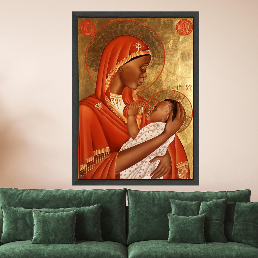 African Madonna and Child Canvas Wall Art, Religious Icon Painting, Sacred Mother and Baby Canvas, Spiritual Home Decor, Warm Ready To Hang,