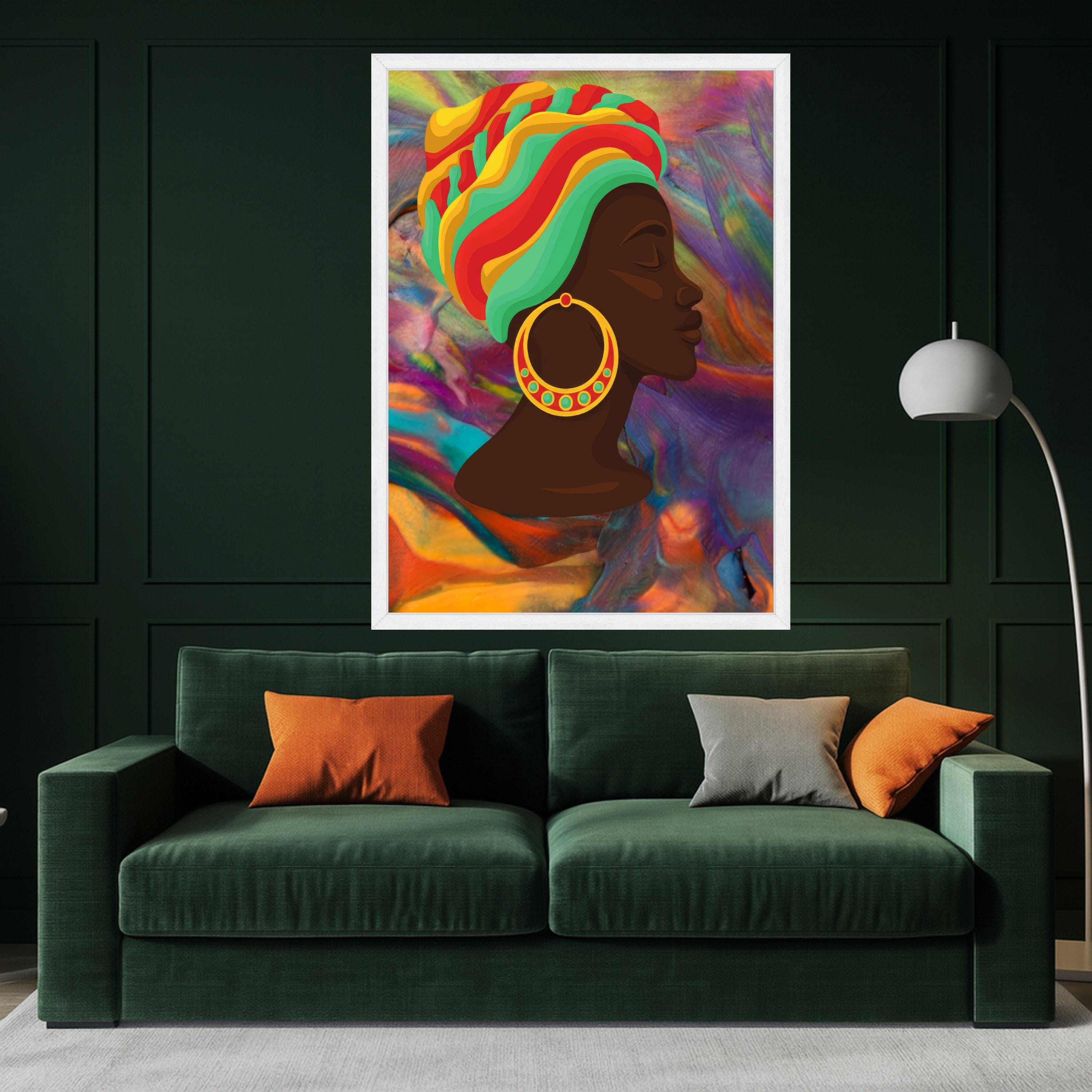 Vibrant African Woman Profile Canvas, Colorful Headwrap Wall Art, Ethnic Portrait Canvas, Multicolor Abstract Background, Ready To Hang,