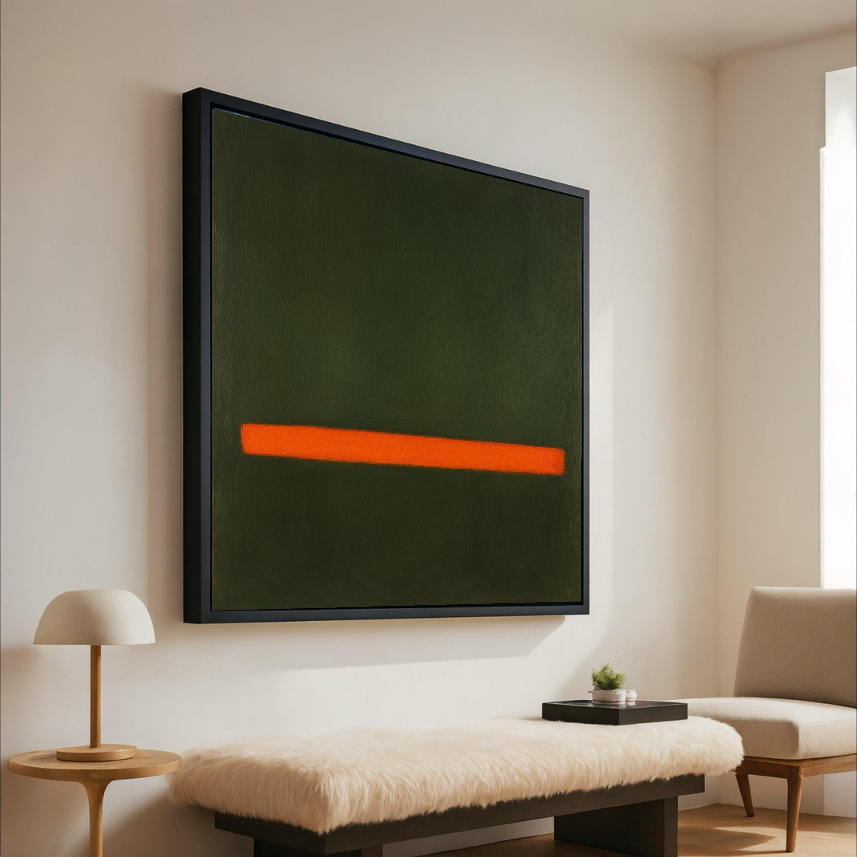 Mark Rothko Style 191 Canvas Wall Art, Abstract Green and Orange Block, Minimalist Modern Art Print, Bold Color Contrast Ready To Hang,