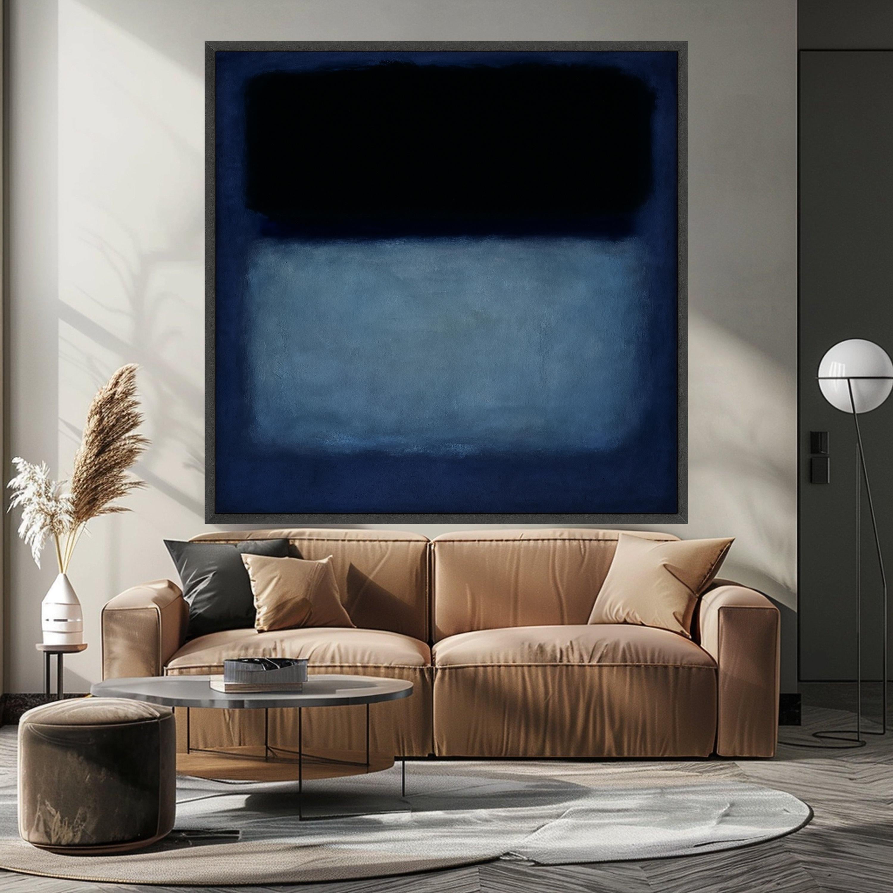Mark Rothko Inspired No. 612 Blue and Black Canvas, Abstract Color Field Wall Art, Modern Minimalist Canvas Painting, Home Ready To Hang,