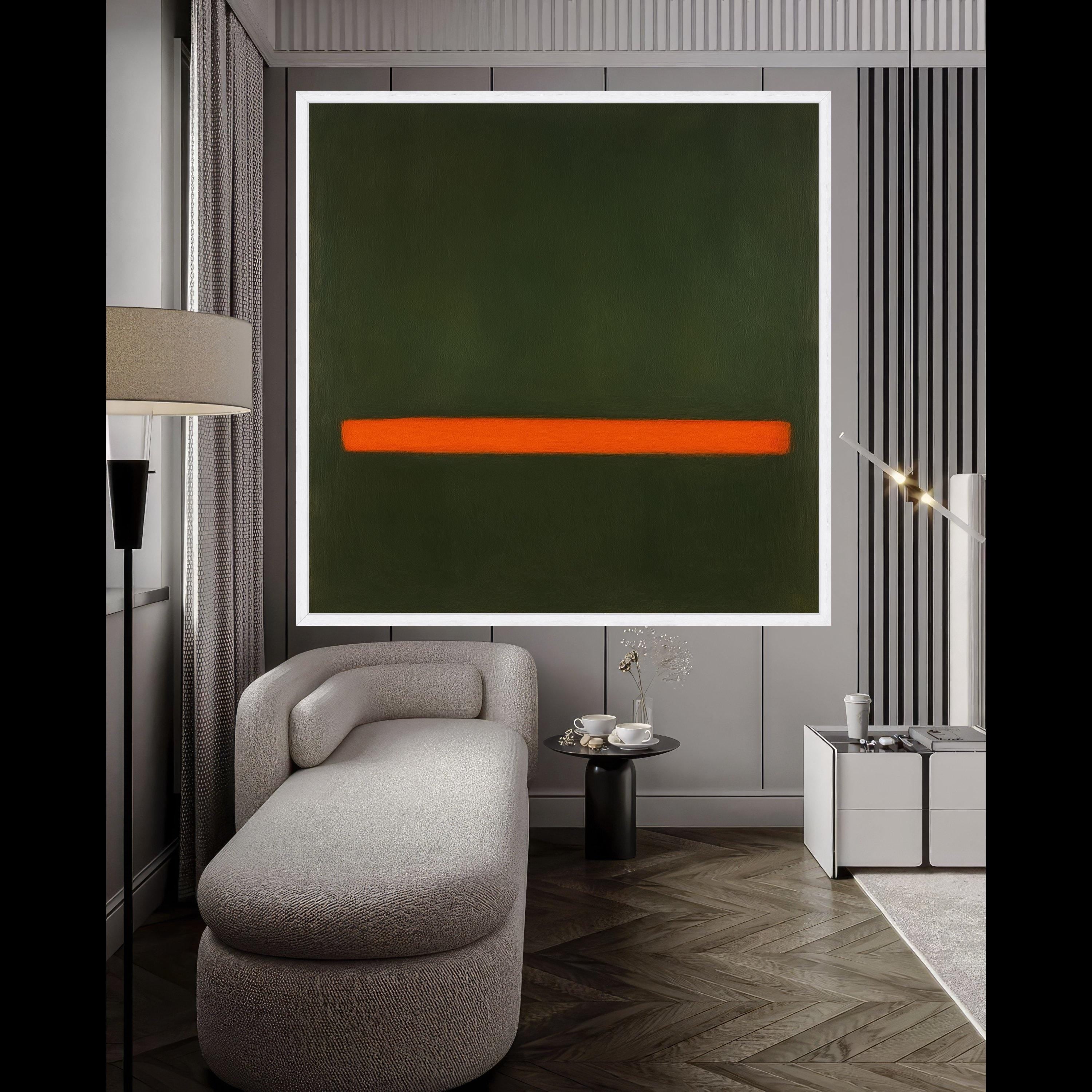 Mark Rothko Style 191 Canvas Wall Art, Abstract Green and Orange Block, Minimalist Modern Art Print, Bold Color Contrast Ready To Hang,