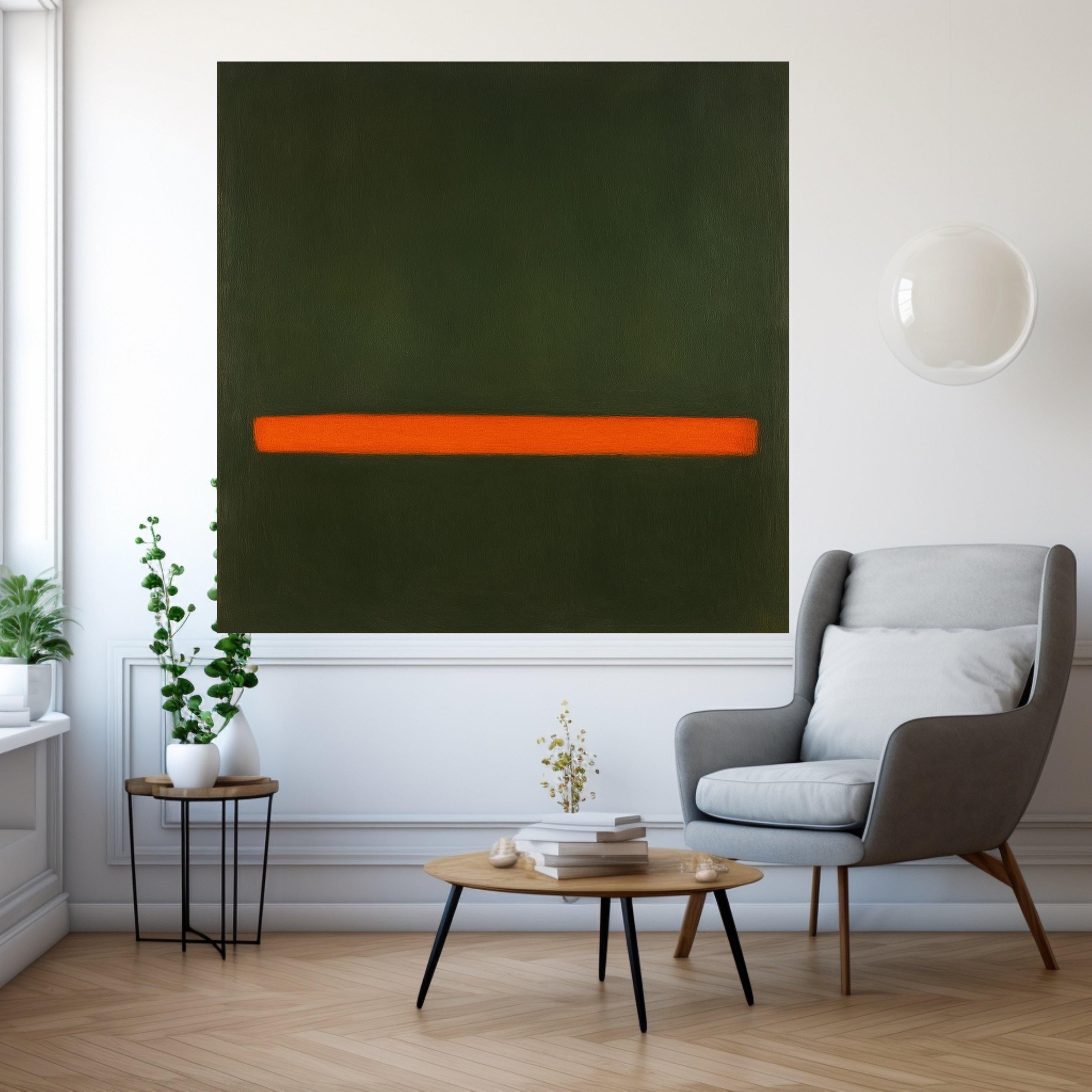 Mark Rothko Style 191 Canvas Wall Art, Abstract Green and Orange Block, Minimalist Modern Art Print, Bold Color Contrast Ready To Hang,