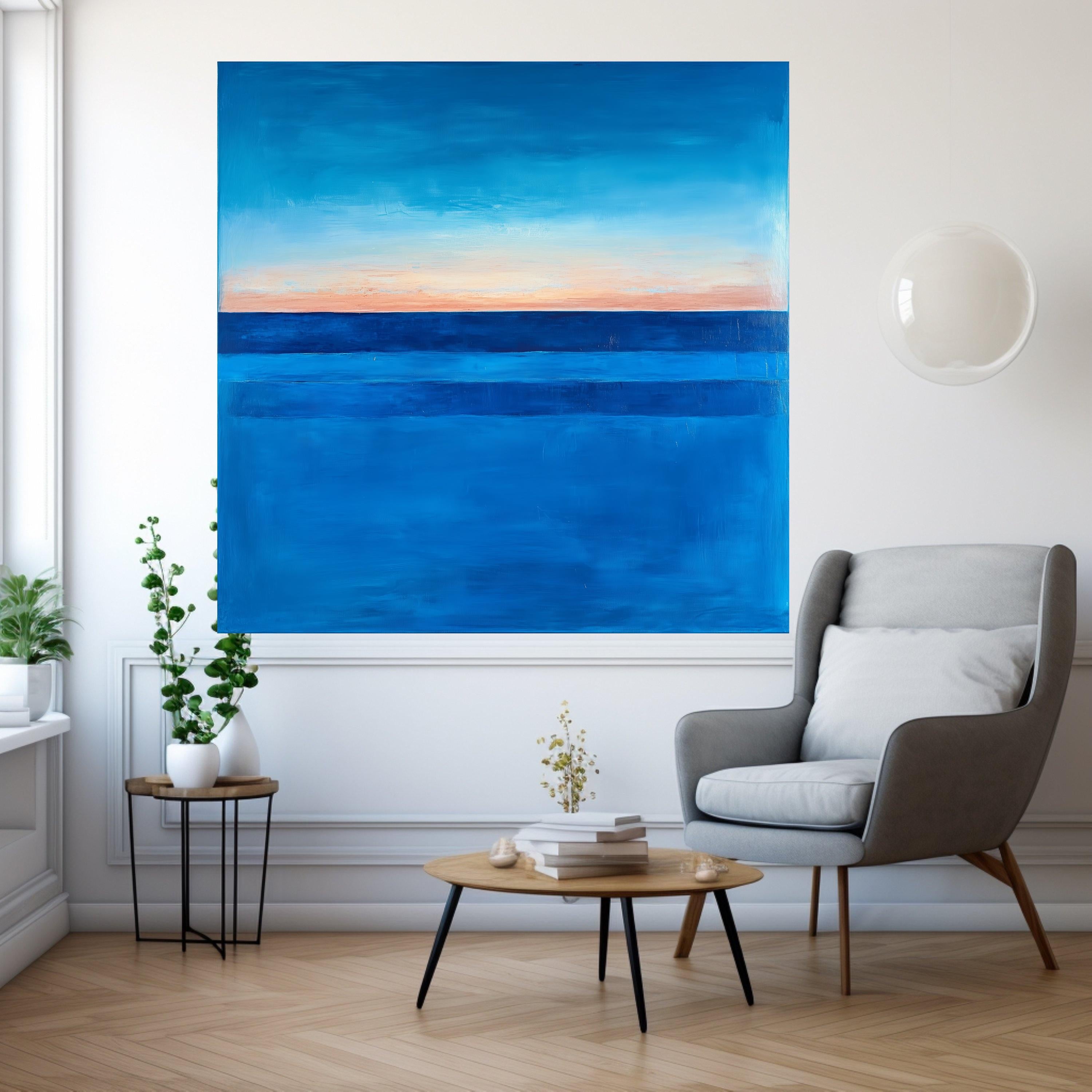 Mark Rothko Inspired 1960 Blue Horizon Canvas, Abstract Color Field Wall Art, Deep Blue and Soft Peach Modern Canvas, Ready To Hang,