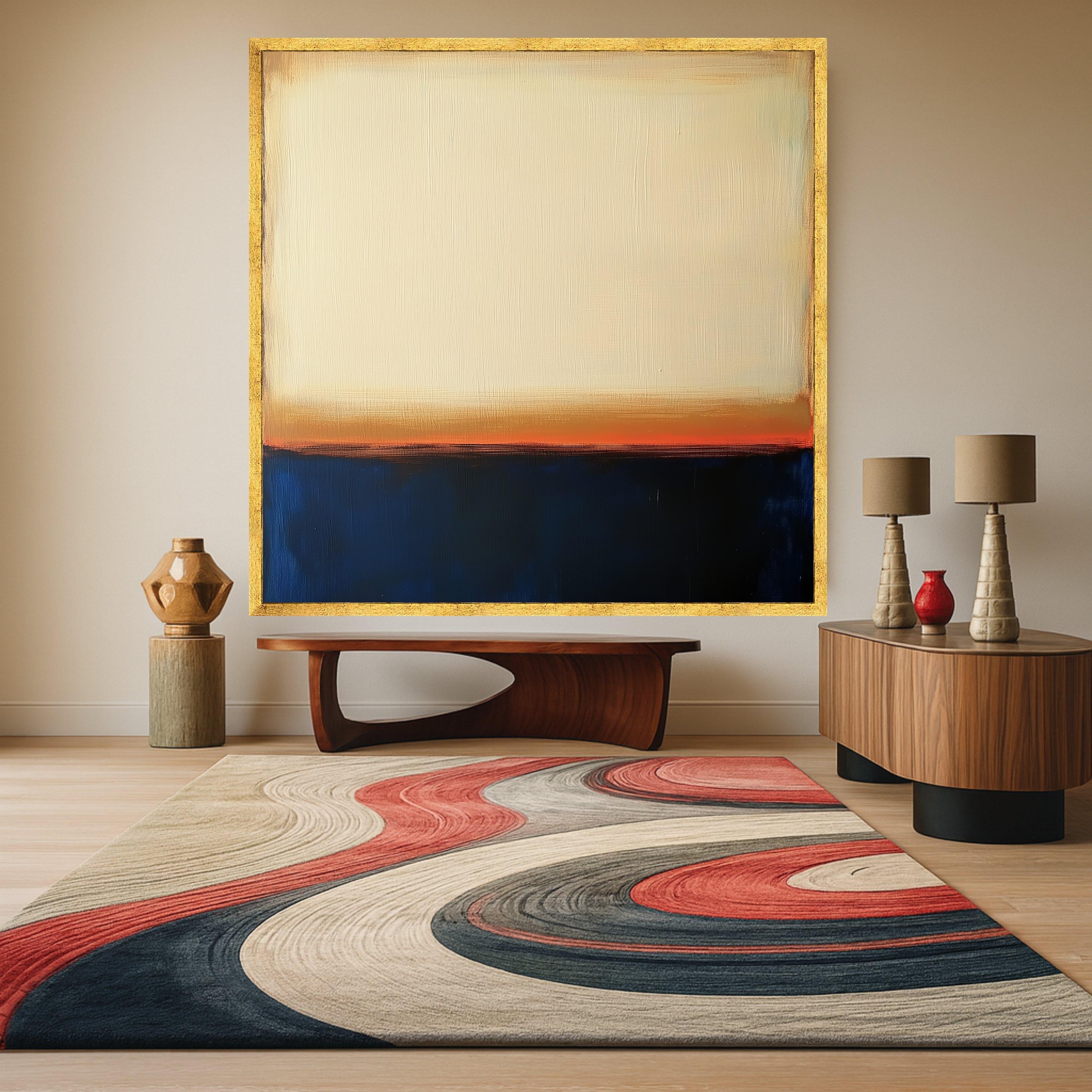 Mark Rothko Inspired 14, Deep Blue and Warm Cream Canvas, Abstract Color Block Wall Art, Modern Living Room Decoration Ready To Hang,