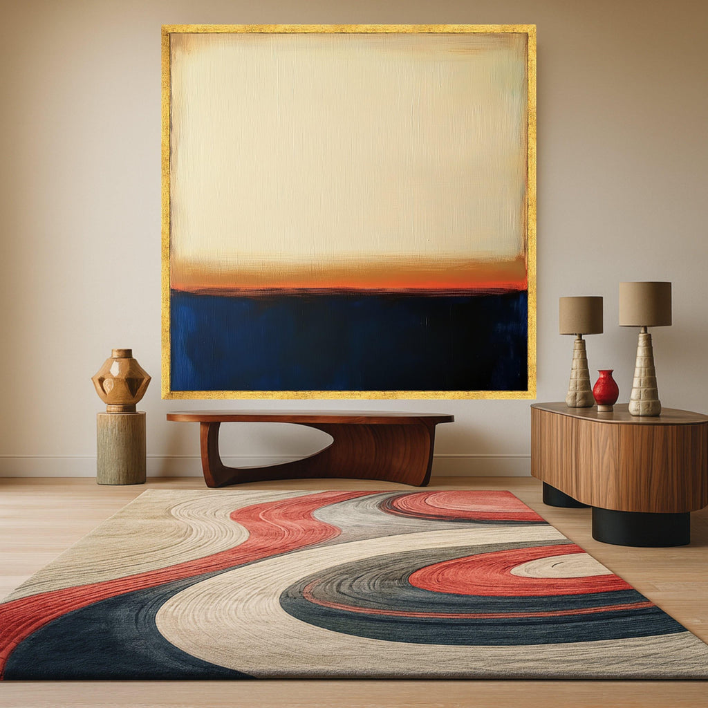 Mark Rothko Inspired 14, Deep Blue and Warm Cream Canvas, Abstract Color Block Wall Art, Modern Living Room Decoration Ready To Hang,